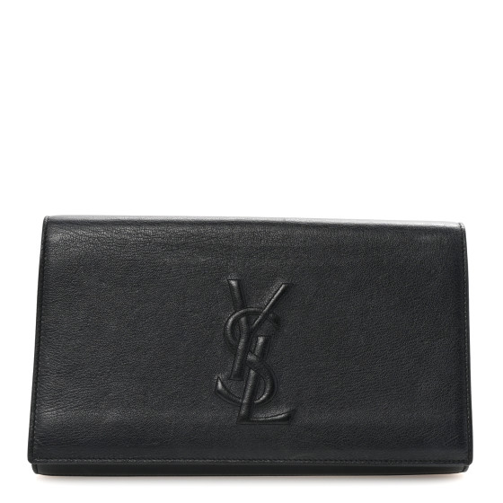 Saint Laurent Calfskin Monogram Large Belle De Jour Clutch Black