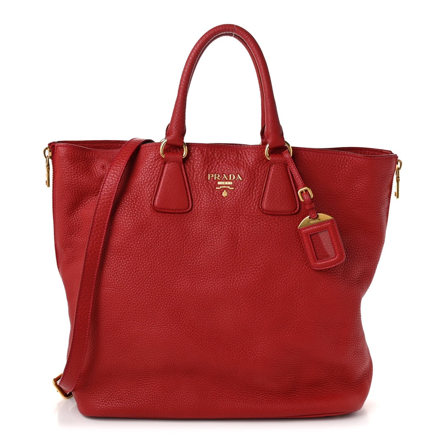 Prada Vitello Daino Side Zip Shopper Tote Fuoco