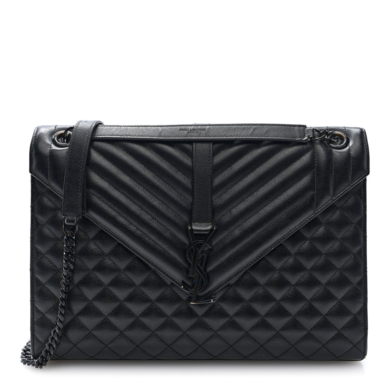 Saint Laurent Grain De Poudre Textured Mixed Matelasse Large Triquilt Monogram Monochrome Satchel Black