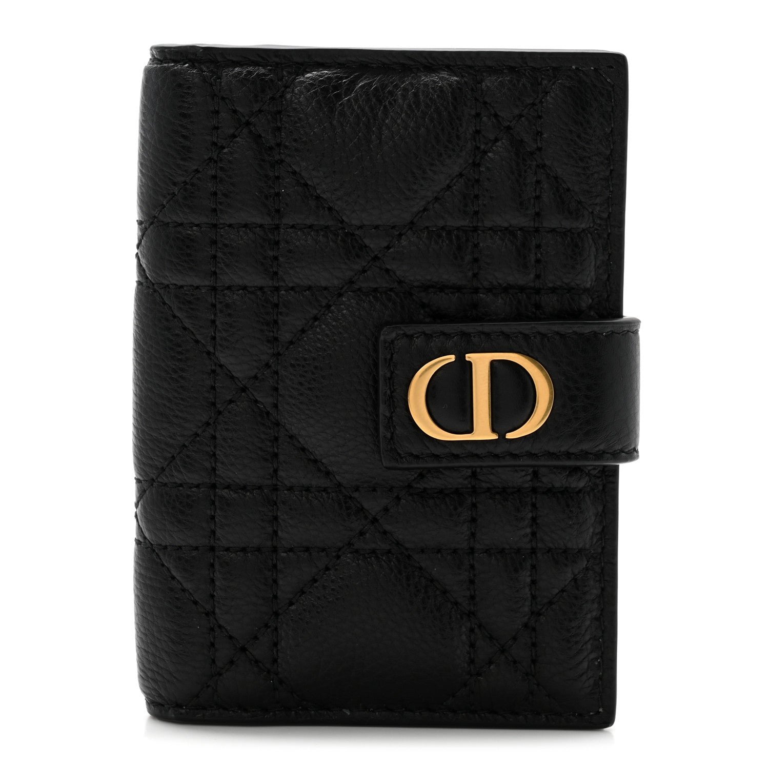 Christian Dior Supple Calfskin Cannage Caro Dandelion Card Holder Black