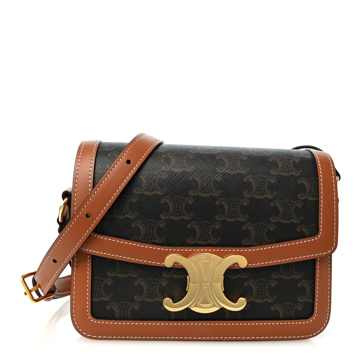 Celine Calfskin Triomphe Canvas Teen Triomphe Bag Tan