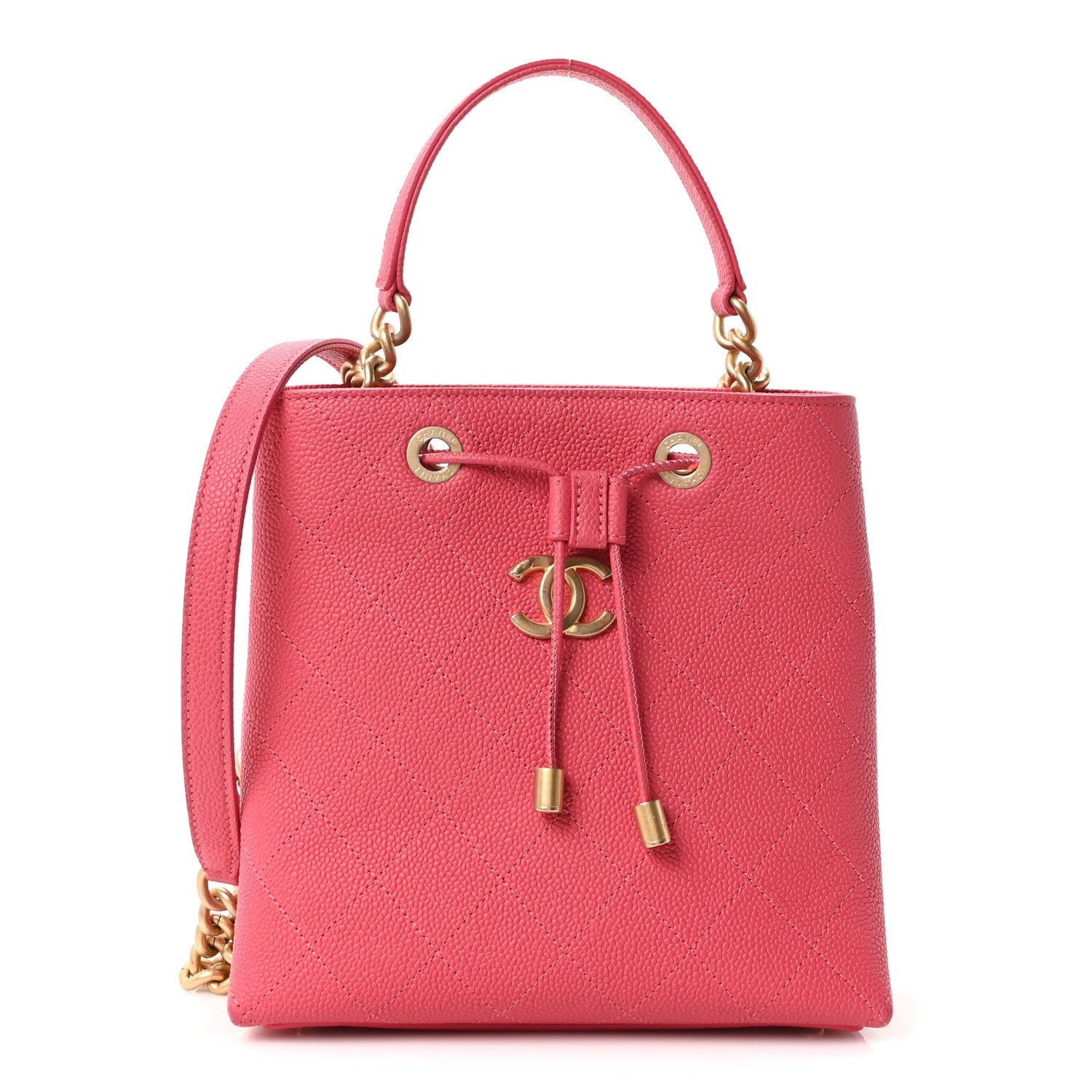 Chanel Caviar Quilted Fashion Therapy Bucket Drawstring Bag Dark Pink