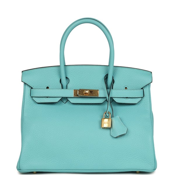 Hermes Pre-owned Hermes Birkin 30 Bleu Atoll Clemence Gold Hardware