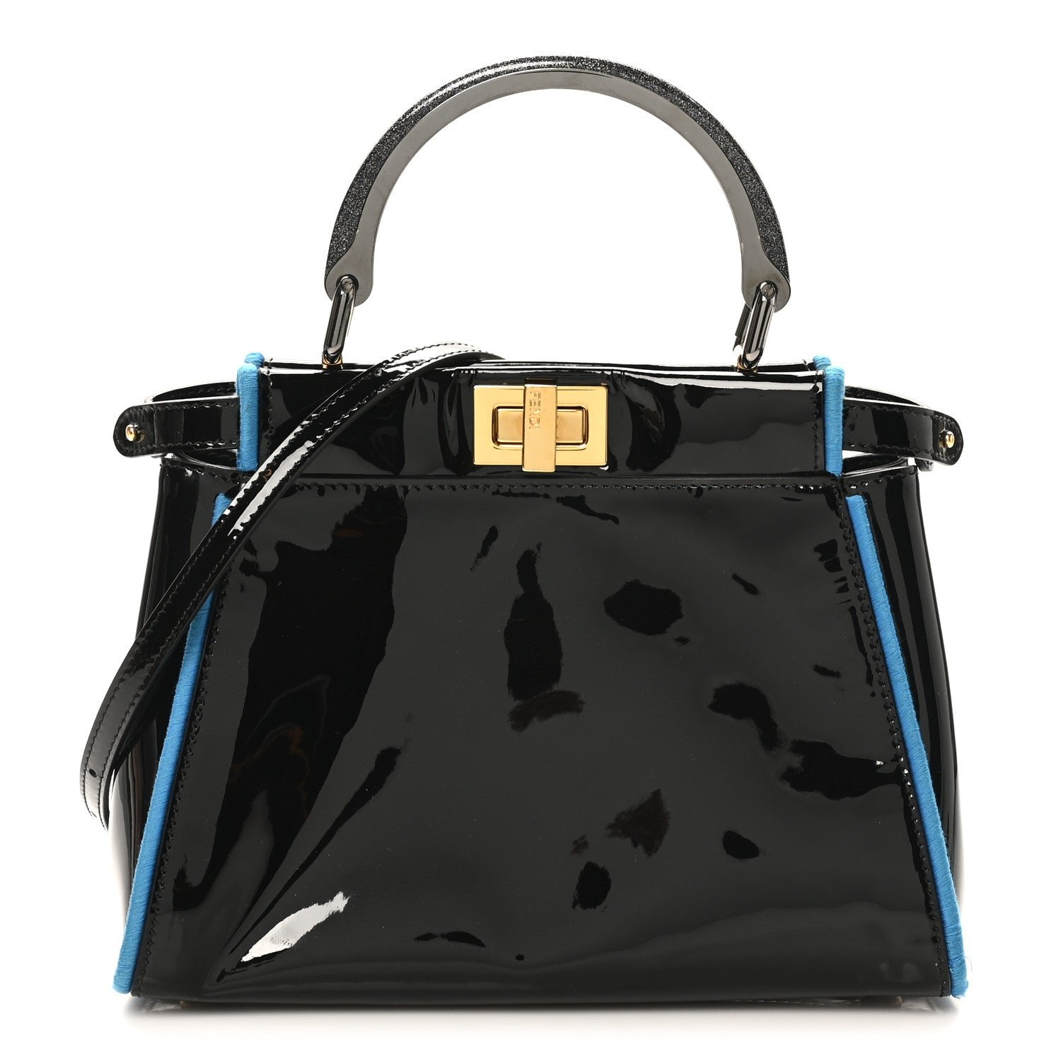 Fendi Fendi Patent Mini Plexi Handle Peekaboo Iconic Satchel Black Blue