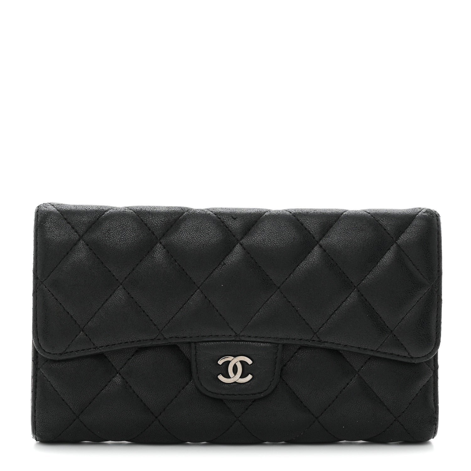 Chanel Lambskin Quilted Large Flap Wallet Black