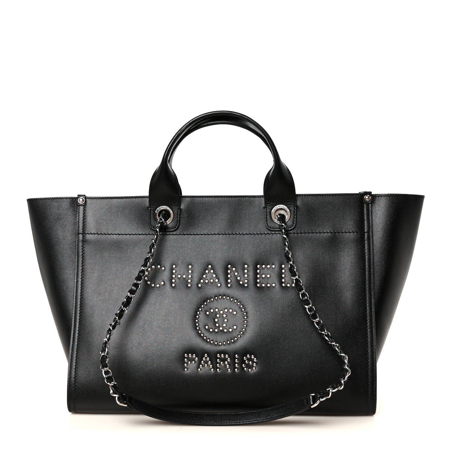 Chanel Caviar Medium Studded Deauville Tote Black
