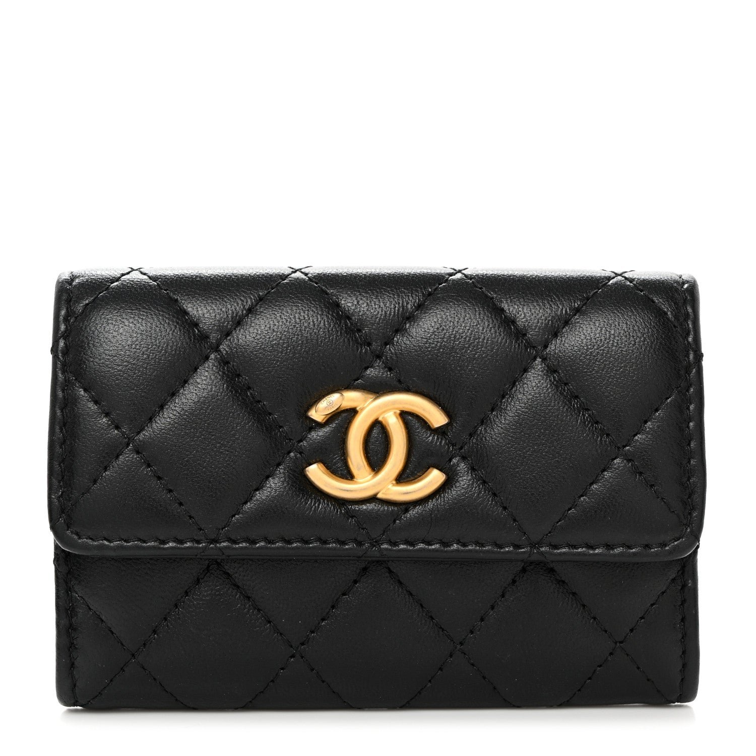 Chanel Lambskin Quilted Flap Card Holder Black