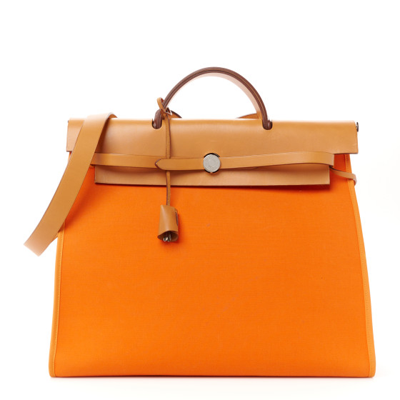Hermes Vache Hunter Toile Herbag Zip 39 MM Orange Natural