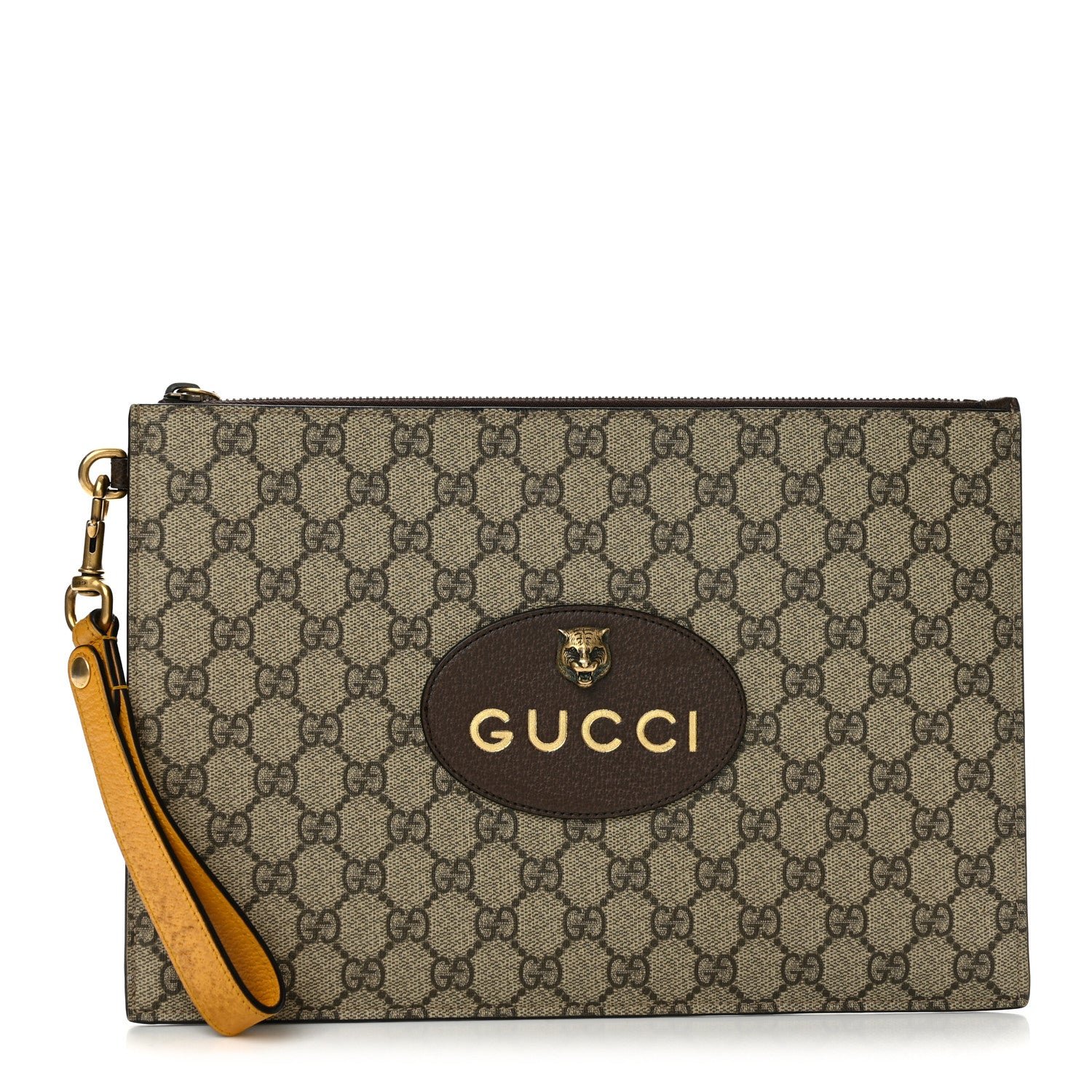 Gucci GG Supreme Monogram Neo Vintage Zip Wristlet Pouch Beige New Acero Crop