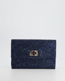 Anya Hindmarch Anya Hindmarch Blue Glitter Clutch Champagne Gold Hardware and Logo Clasp
