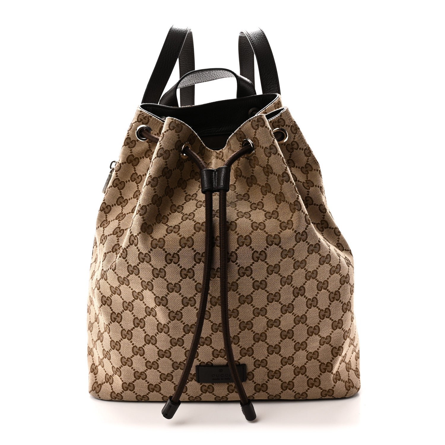 Gucci Monogram Dollar Calfskin O Drawstring Backpack Beige Ebony Testa di Moro Dark Chocolate