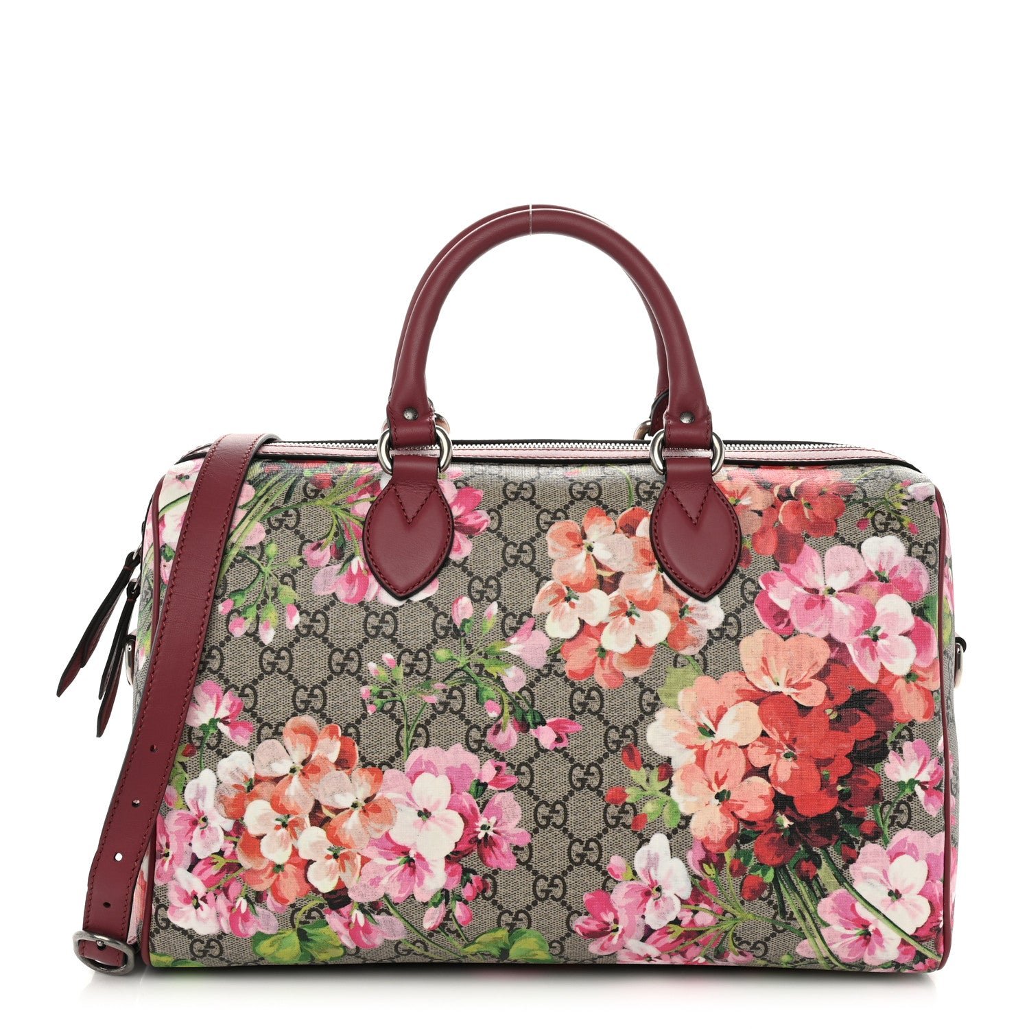 Gucci GG Supreme Monogram Blooms Medium Boston Beige Multicolor Dry Rose