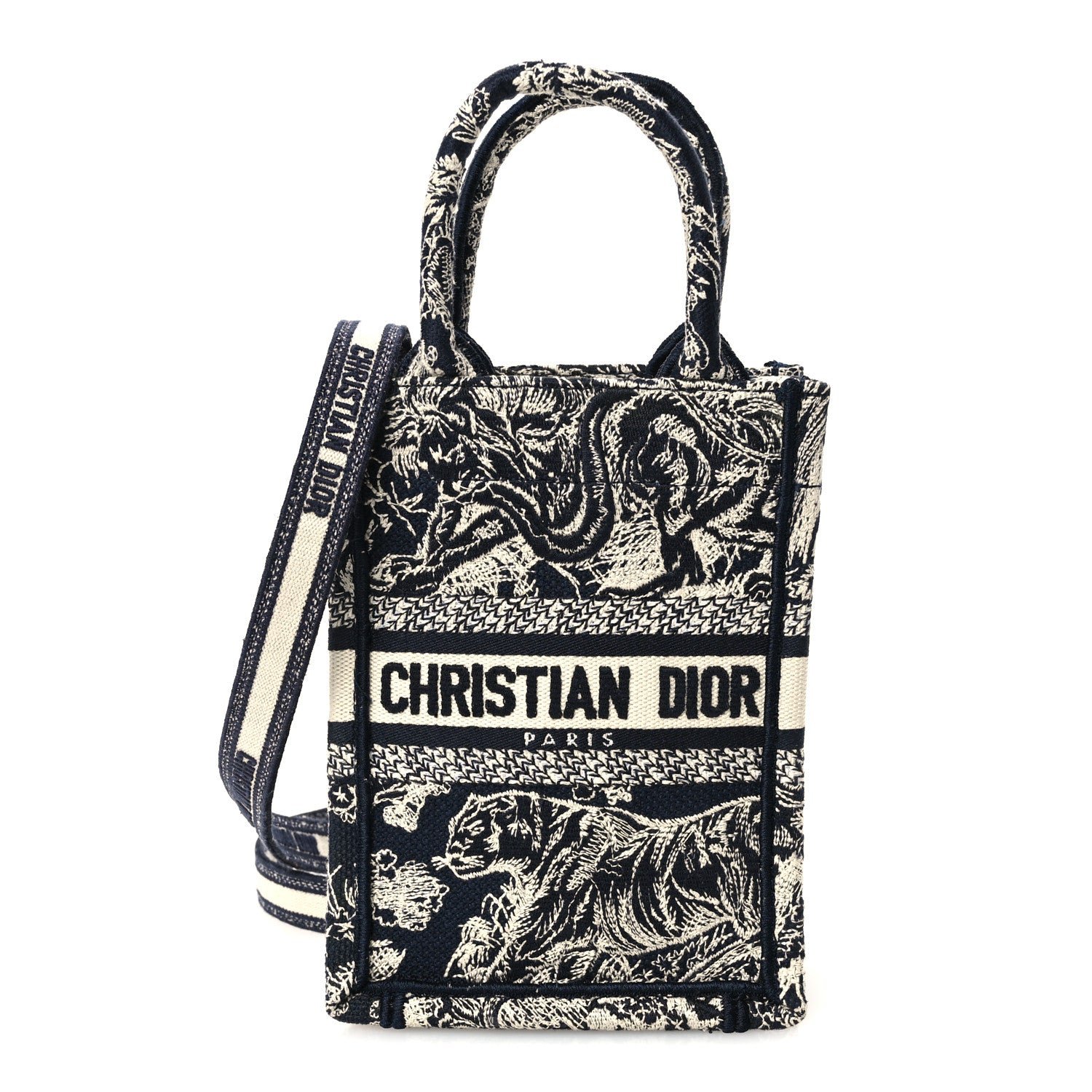 Christian Dior Canvas Toile de Jouy Reverse Embroidered Mini Book Tote Phone Bag Blue