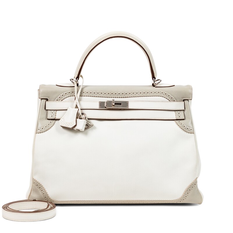 Hermes White and Gris Perle Swift Ghillies Kelly 35 Retourné Palladium Hardware, 2013