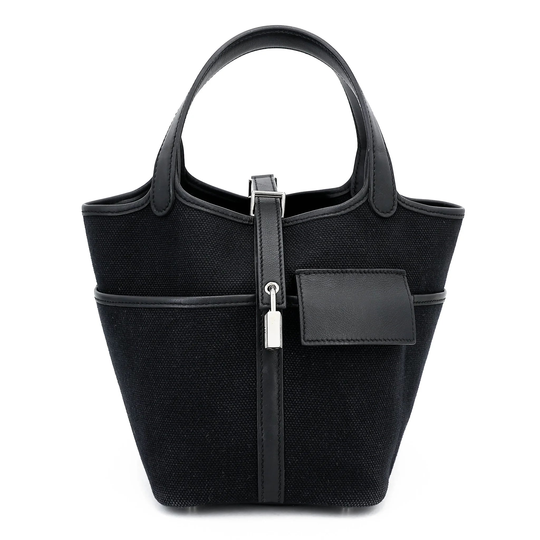 Very Good ( Rank A) HERMÈS Picotin Lock PM Cargo Noir (89) Swift Toile H canvas Palladium hardware U (2022)