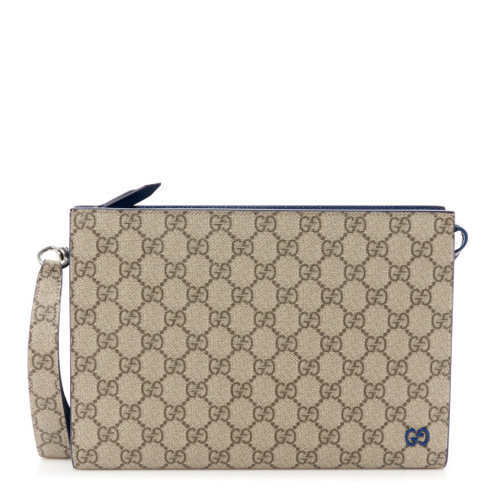 Gucci GG Supreme Monogram Bi-Color Small Zip Wristlet Pouch Beige Ebony Royale