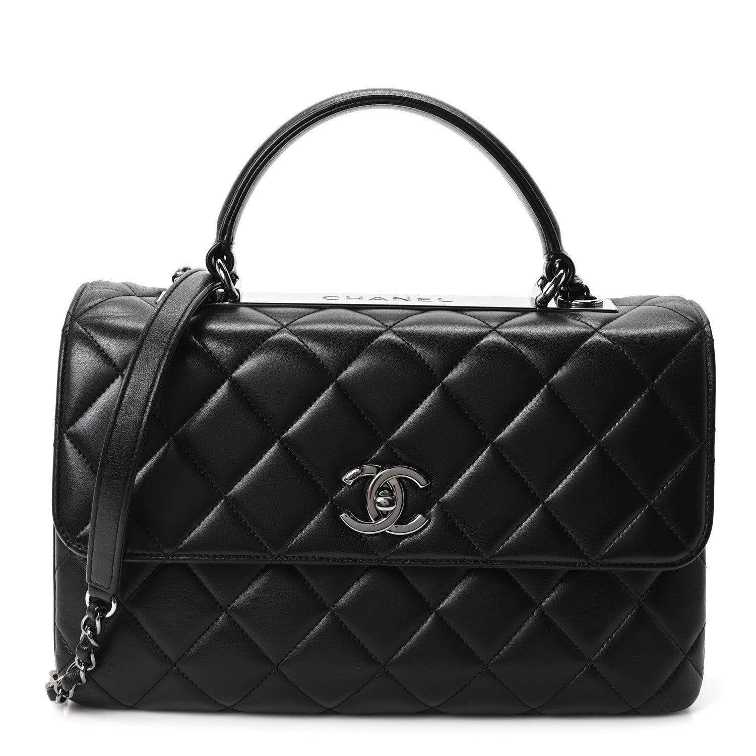 Chanel Lambskin Quilted Medium Trendy CC Flap Dual Handle Bag Black