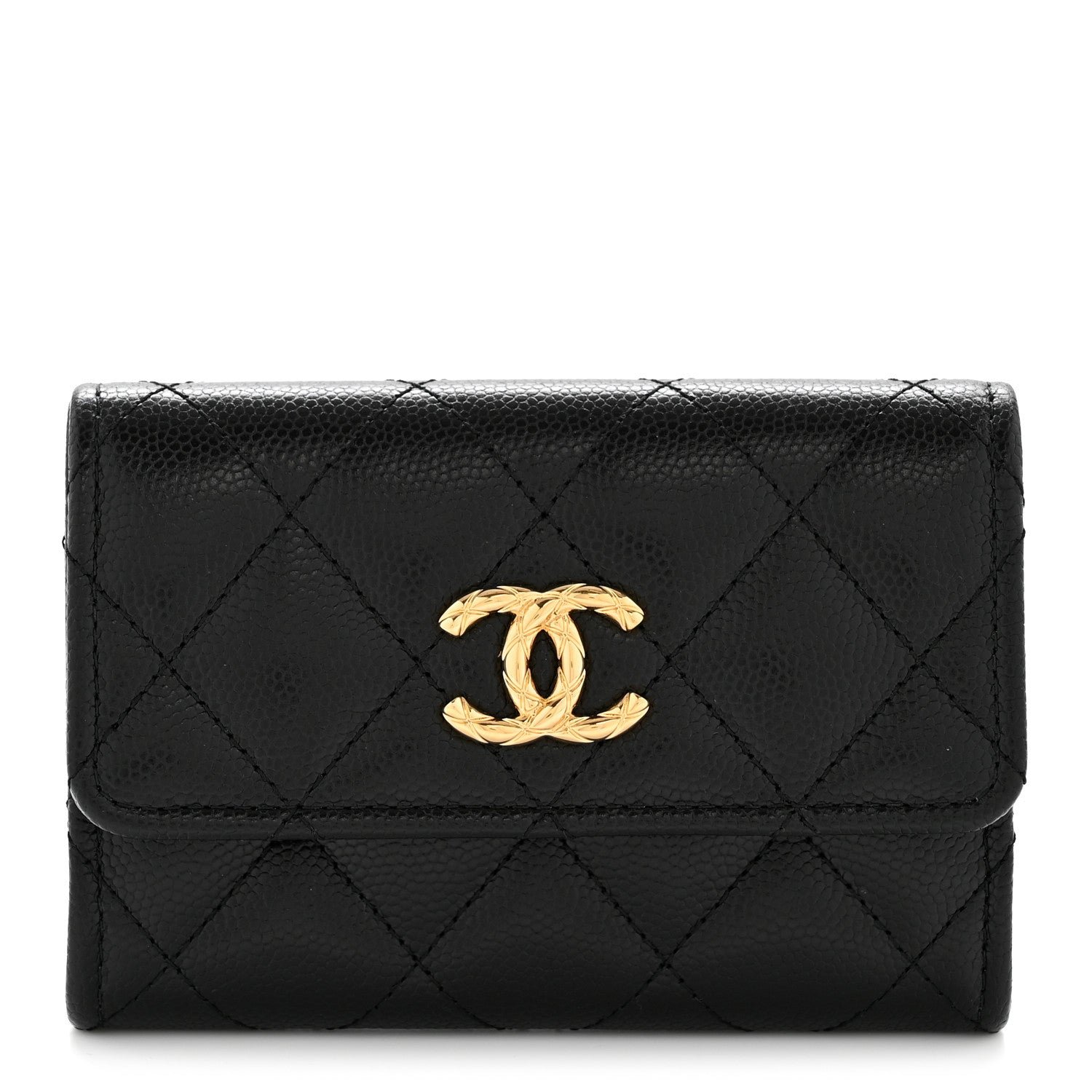 Chanel Caviar Quilted CC Flap Card Holder Black