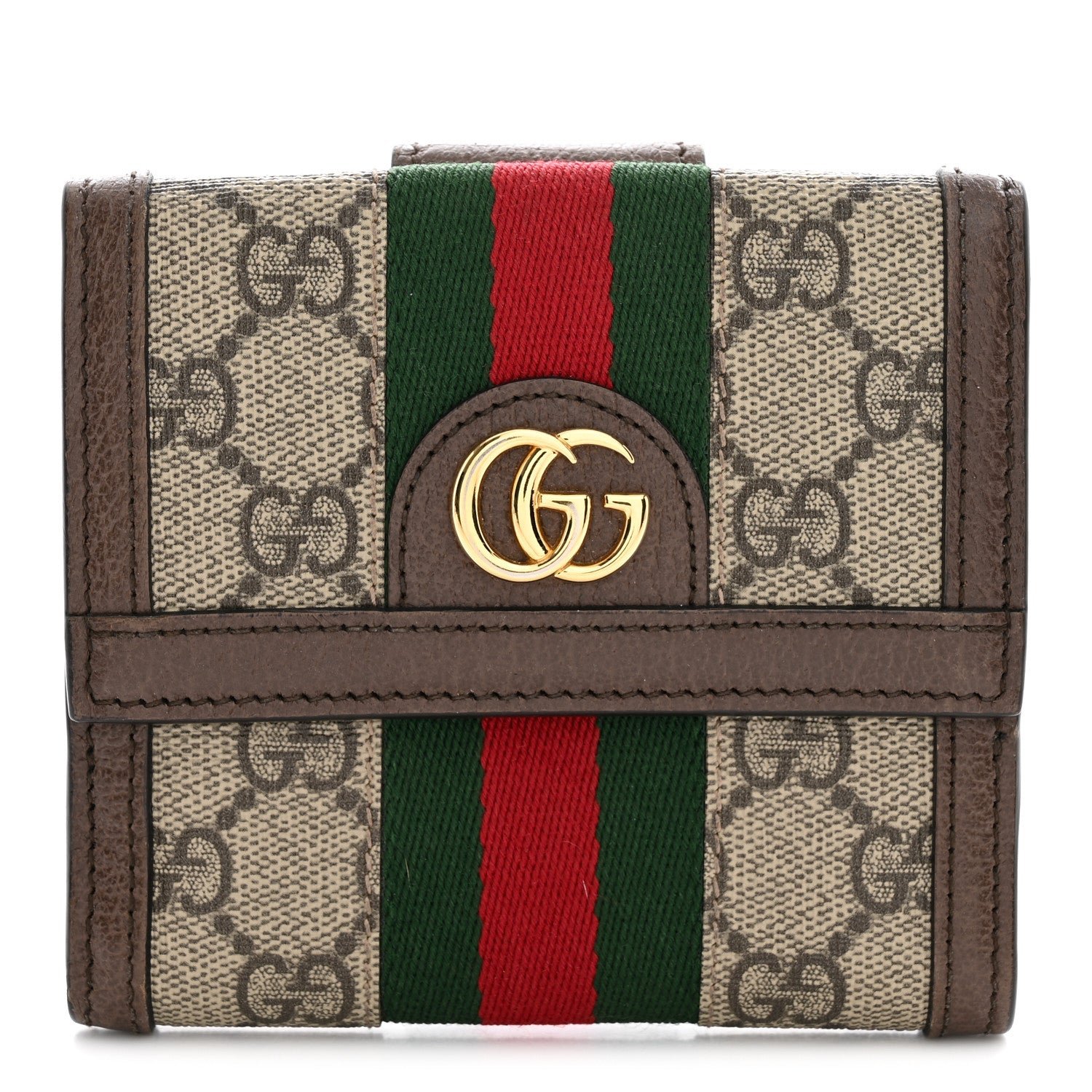 Gucci GG Supreme Monogram Web Ophidia French Flap Wallet Beige New Acero