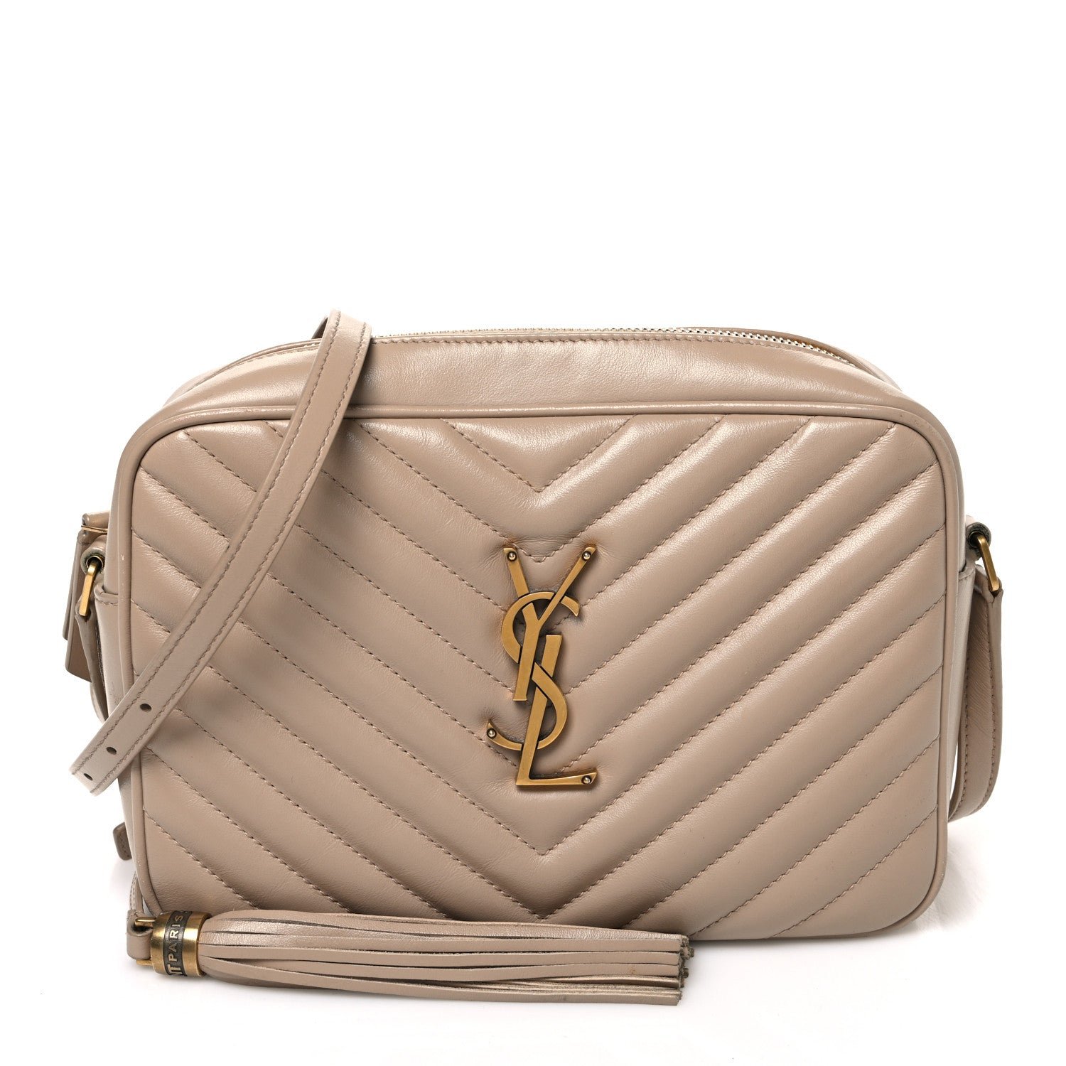 Saint Laurent Calfskin Matelasse Monogram Lou Camera Bag Dark Beige