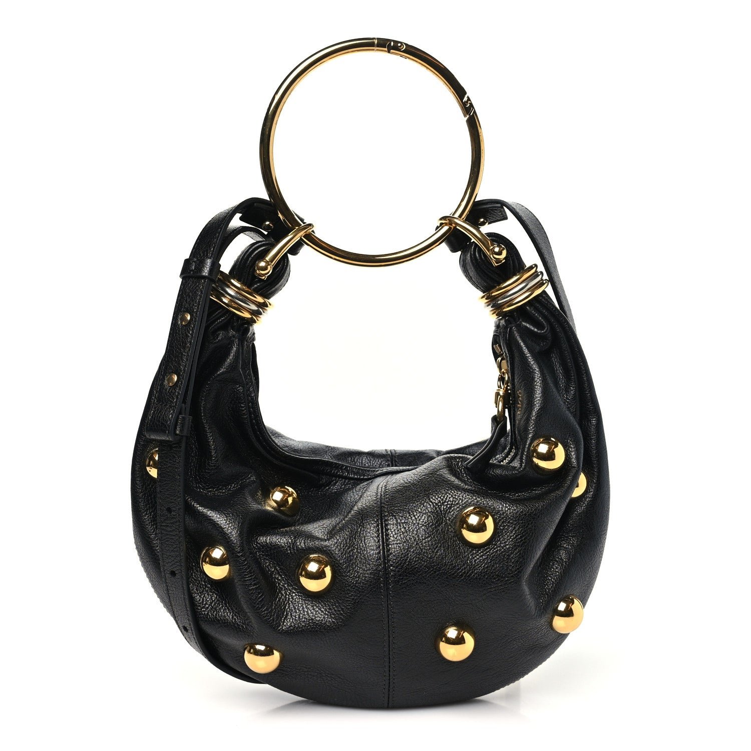 Chloe Calfskin Studded Small Bracelet Hobo Bag Black