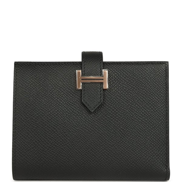 Hermes Hermes Bearn Compact Wallet Black Epsom Rose Gold Hardware