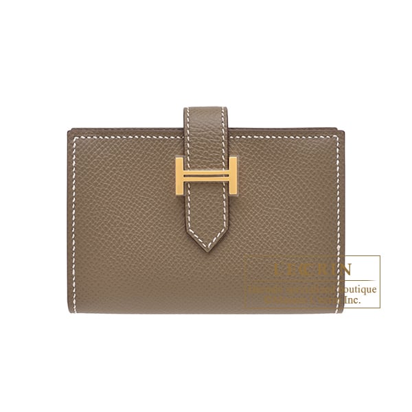 Hermes Bearn Mini wallet Etoupe grey Epsom leather Gold hardware