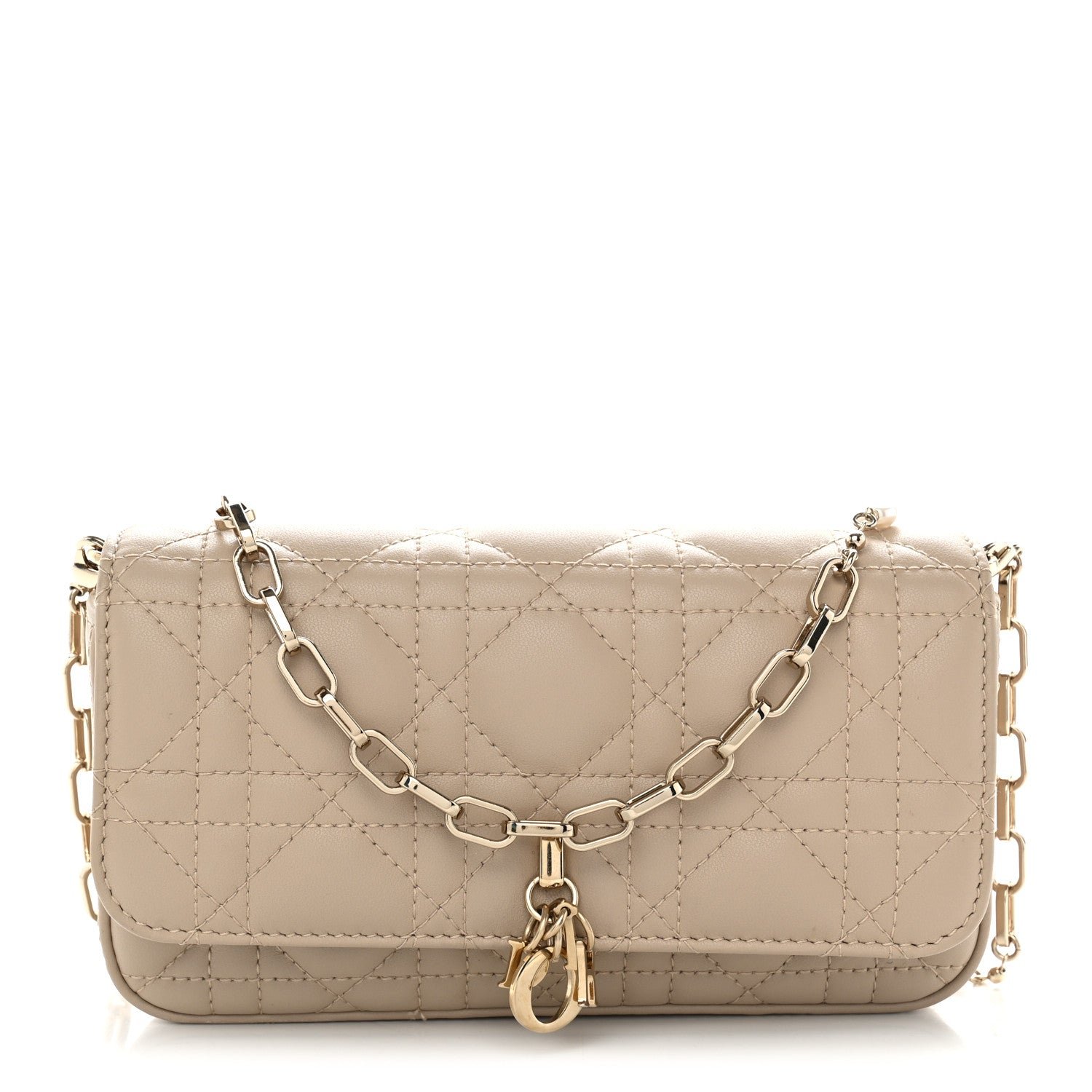 Christian Dior Lambskin Cannage Dior Talk Phone Pouch Powder Beige