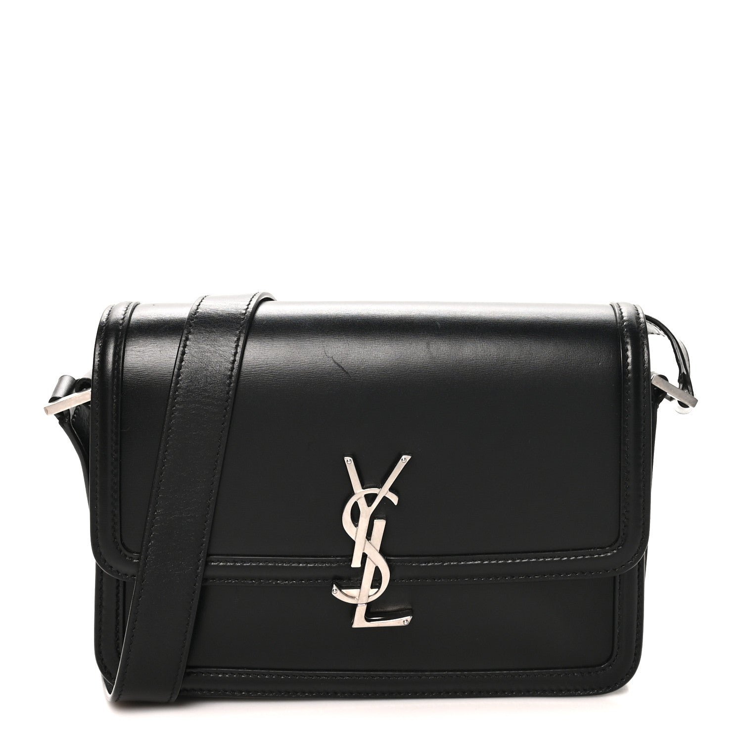 Saint Laurent Box Calfskin Monogram Medium Solferino Satchel Black