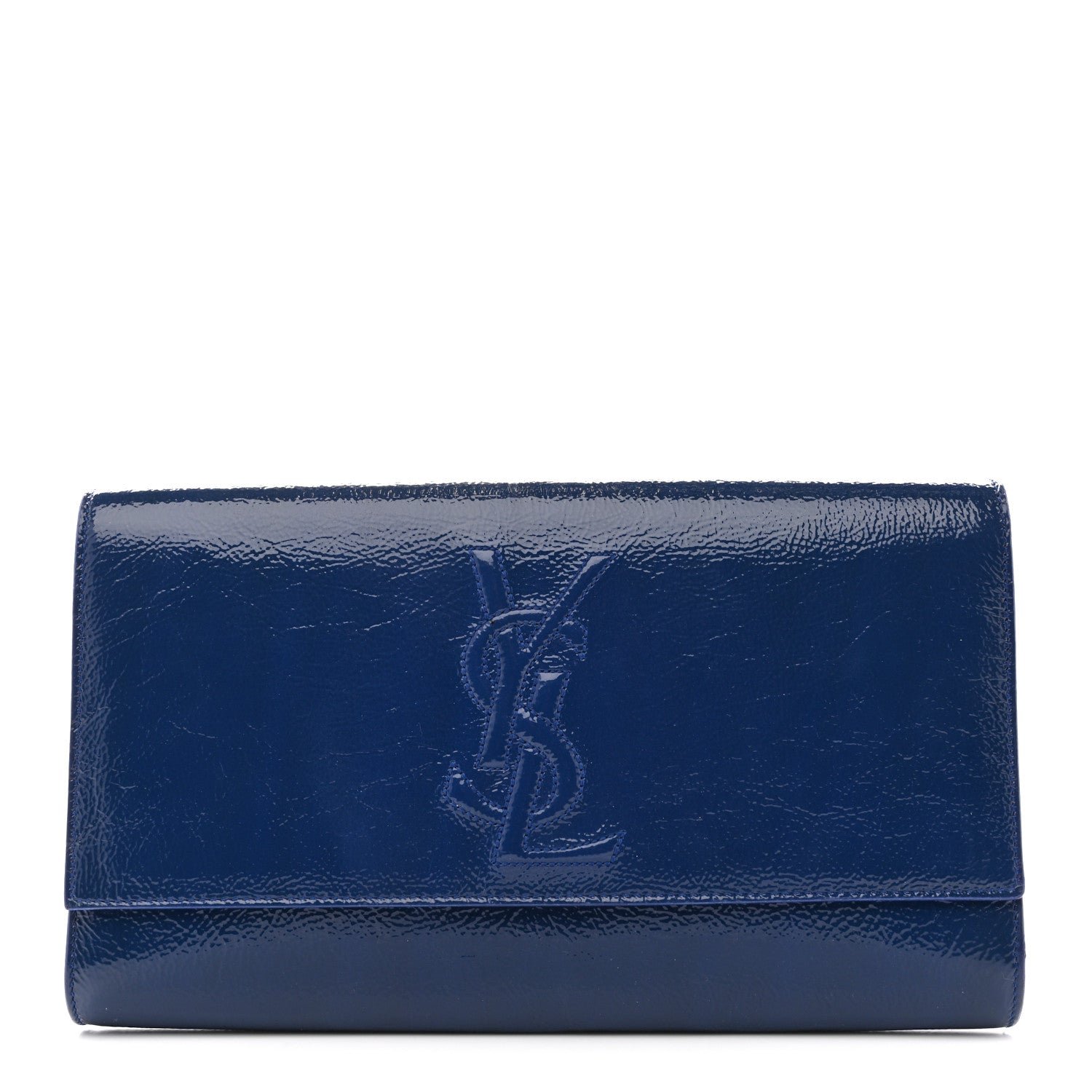 Saint Laurent Textured Patent Monogram Large Belle De Jour Clutch Royal Blue