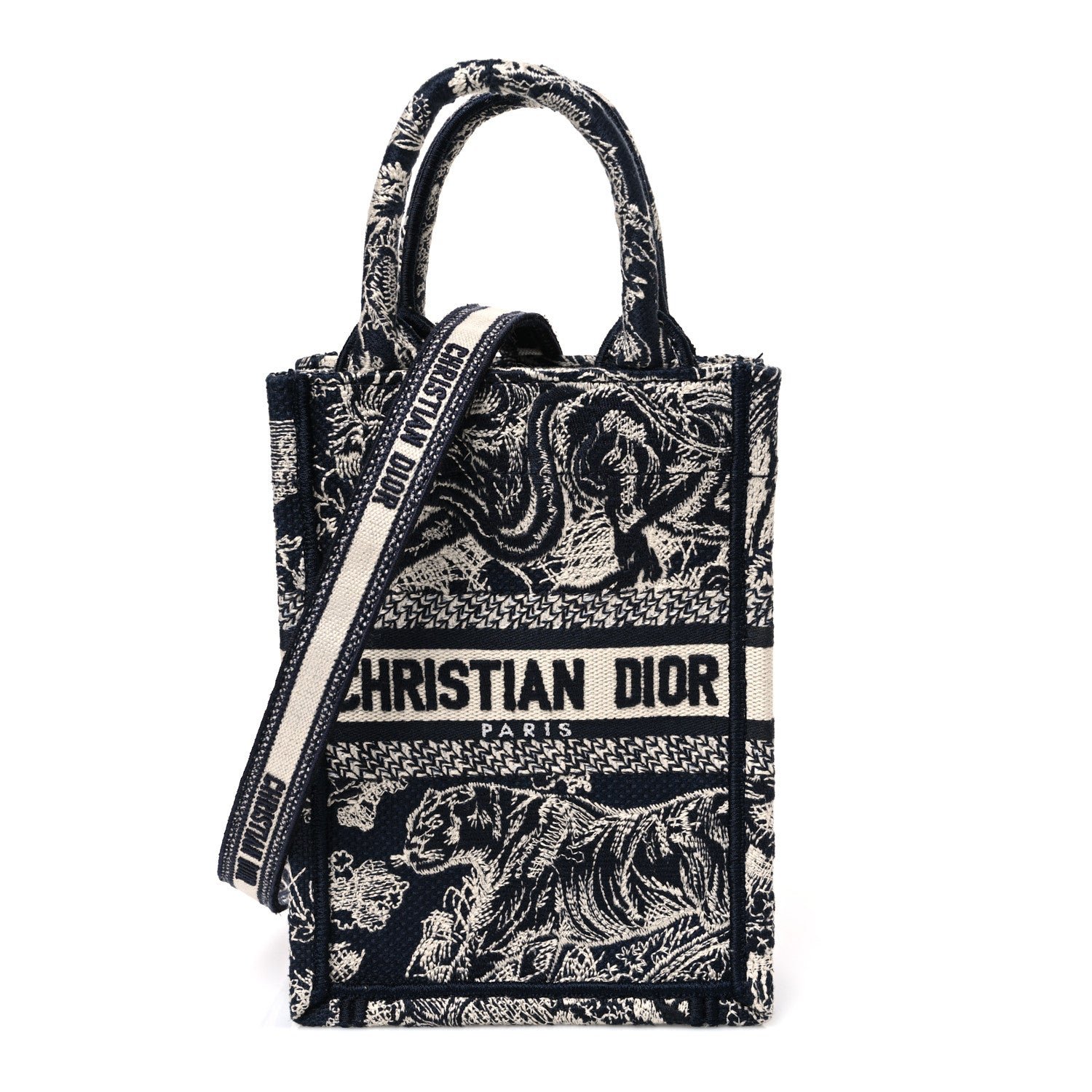 Dior Christian Dior Canvas Toile de Jouy Reverse Embroidered Mini Book Tote Phone Bag Blue