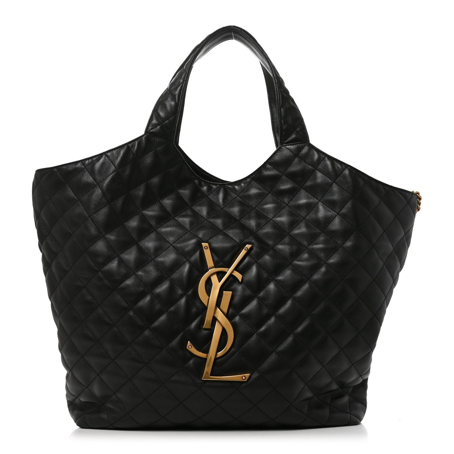 Saint Laurent Lambskin Quilted Maxi Icare Shopping Tote Black