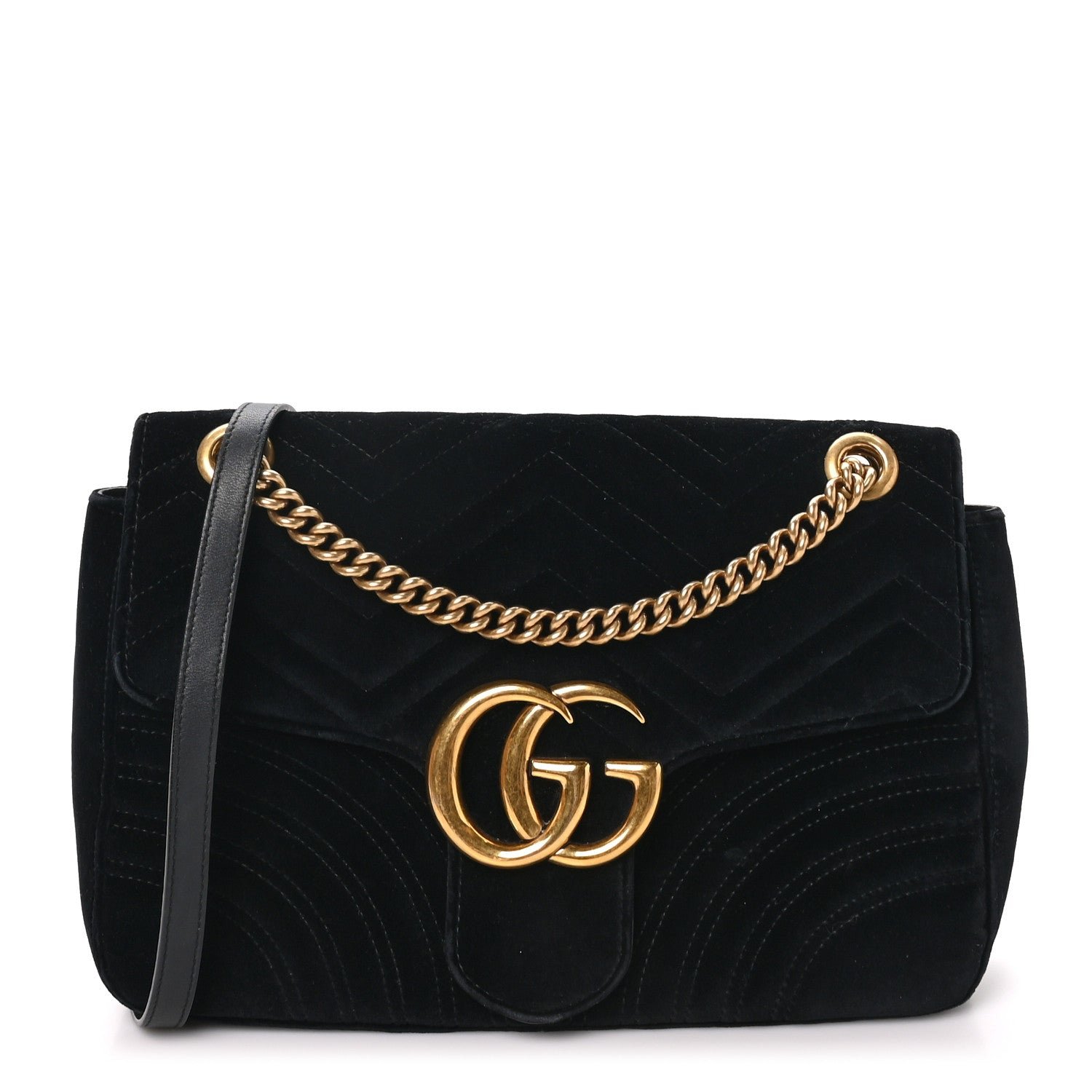 Gucci Velvet Matelasse Medium GG Marmont Shoulder Bag Black