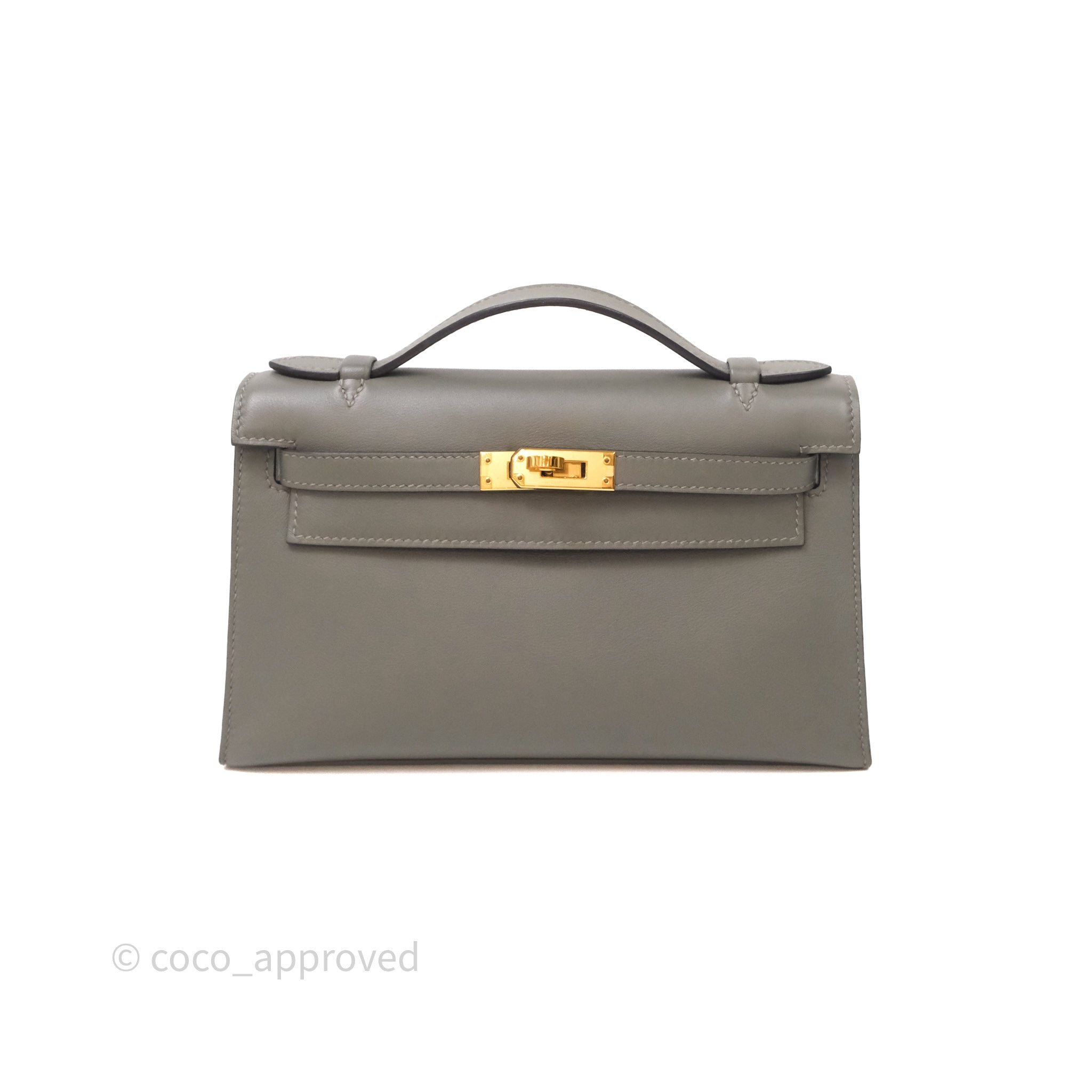 Hermès Kelly Pochette 0L Gris Meyer Swift Gold Hardware