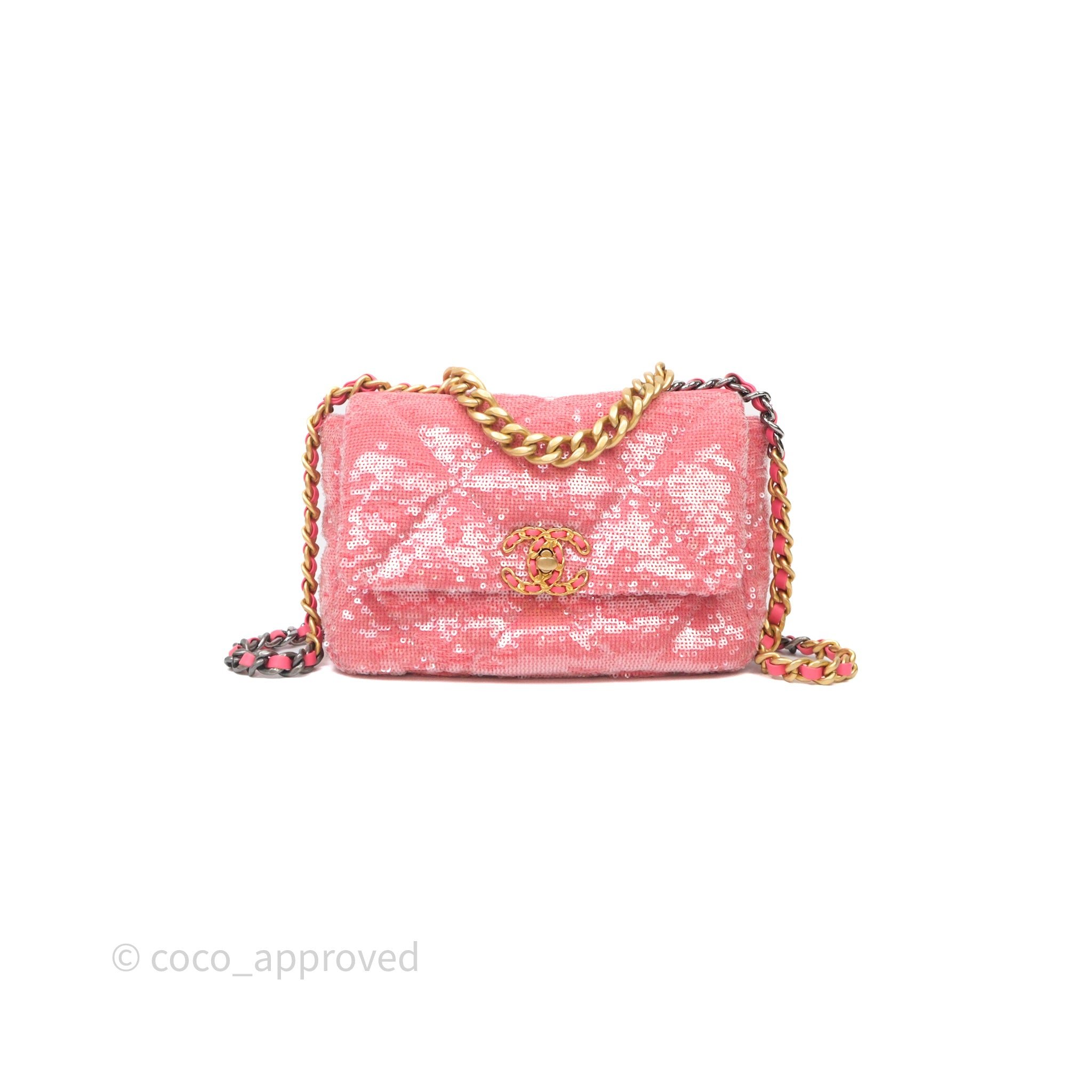 Chanel 19 Small Pink Sequin Quilted Flap Mixed Hardware