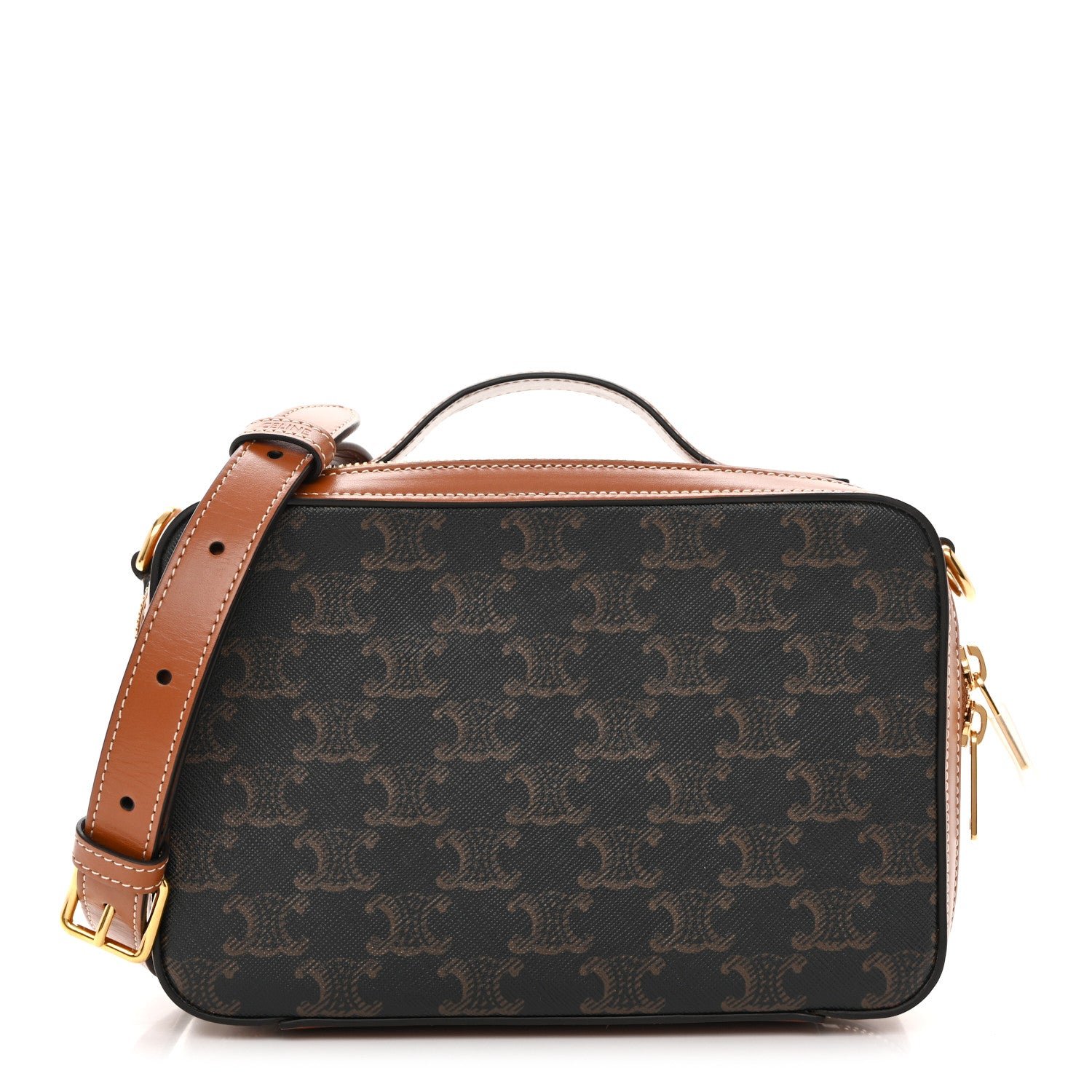 Celine Triomphe Canvas Top Handle Messenger Box Tan