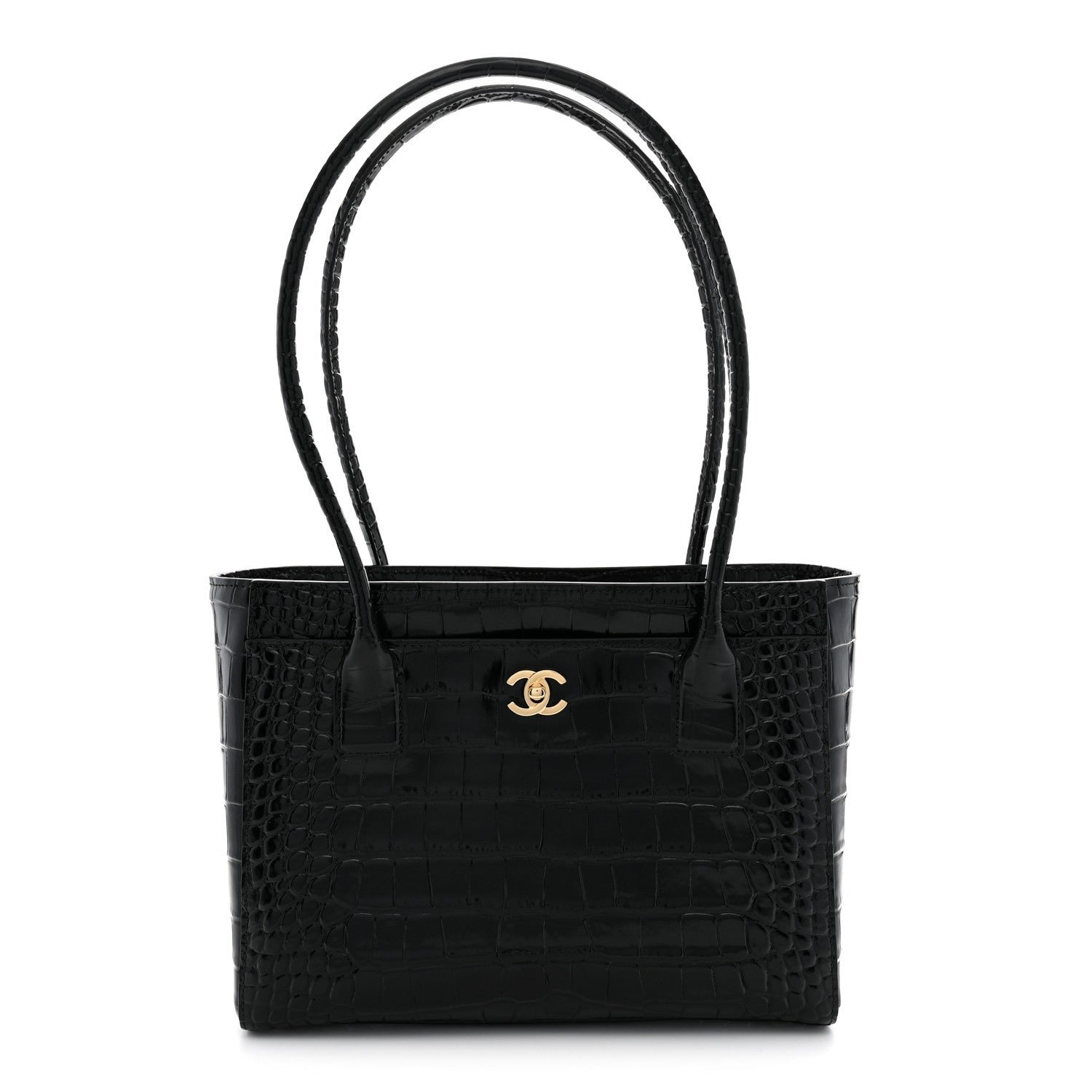Chanel Calfskin Crocodile Embossed Small Archetype Black
