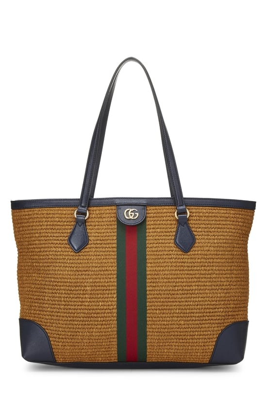 Navy Straw Ophidia Tote Medium