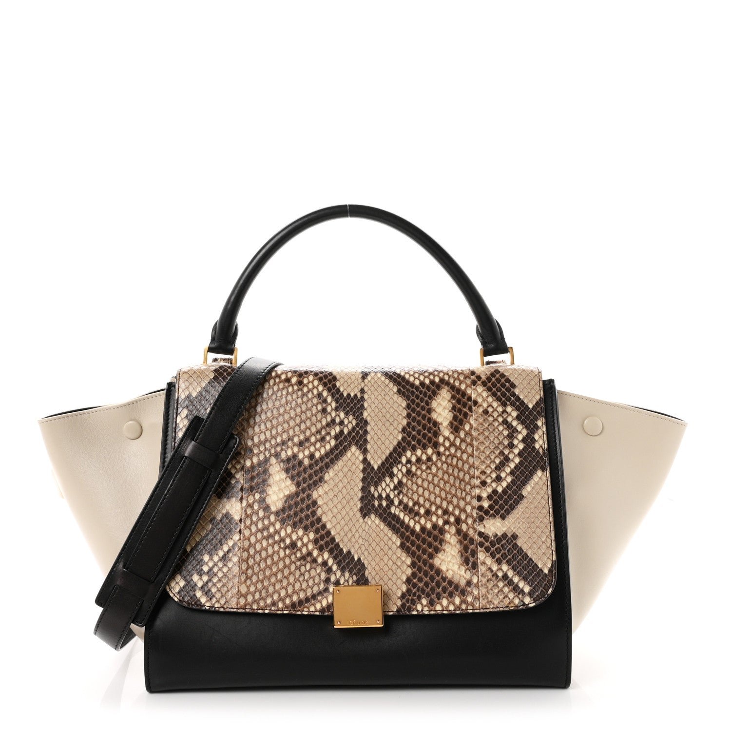 Celine Snakeskin Calfskin Medium Trapeze White Black