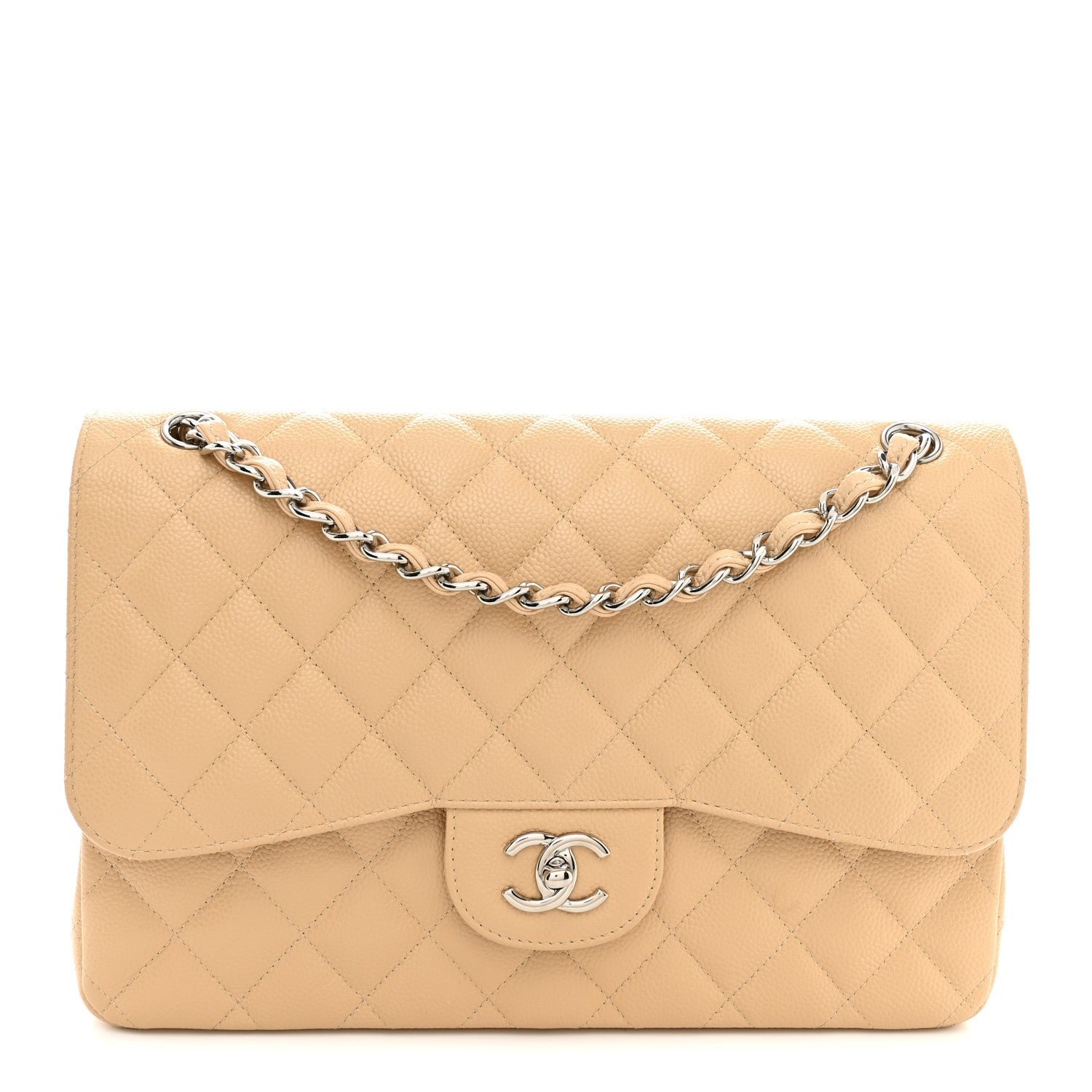 Chanel Caviar Quilted Jumbo Double Flap Light Beige
