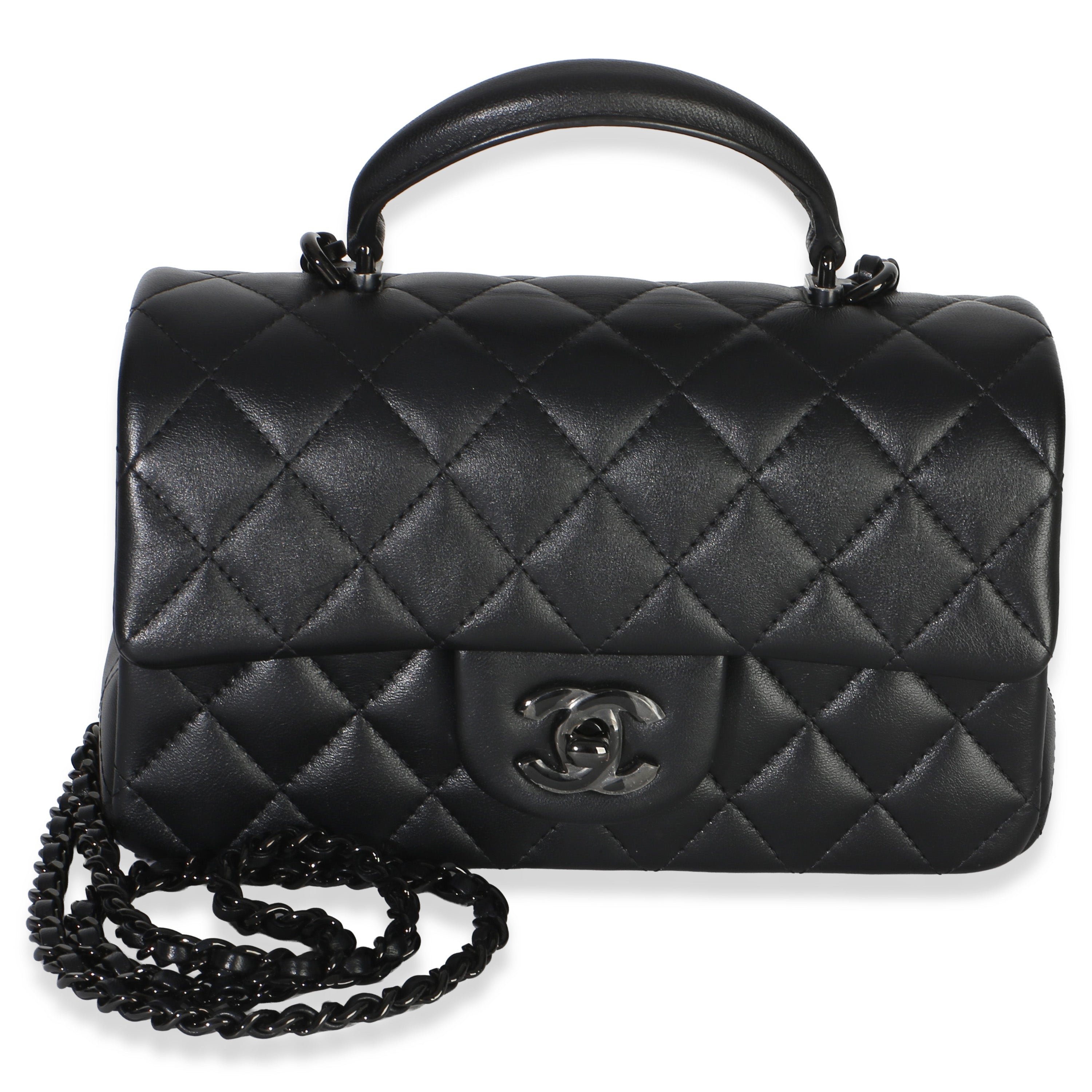So Black Quilted Lambskin Mini Top Handle Rectangular Flap Bag