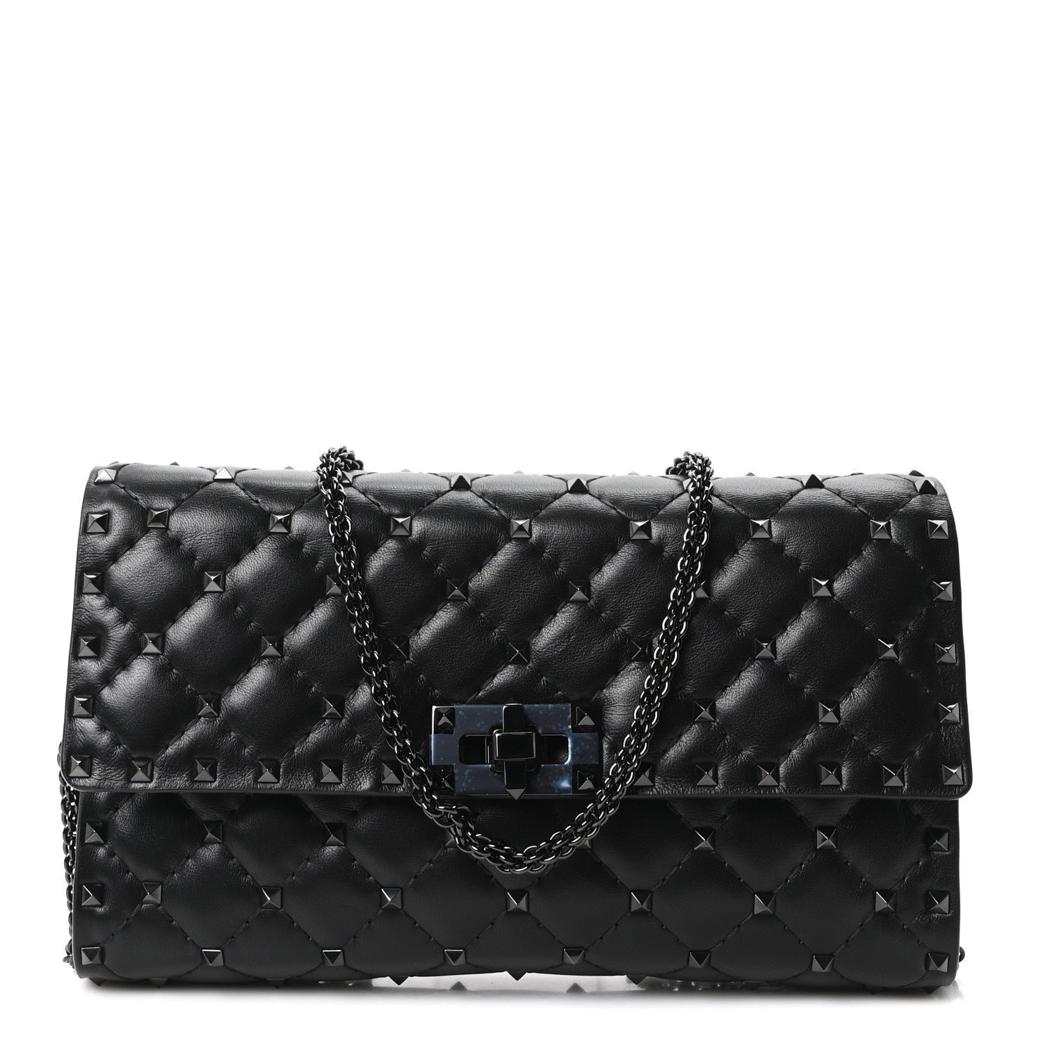 Valentino Garavani Lambskin Rockstud Spike Wallet on Chain Black