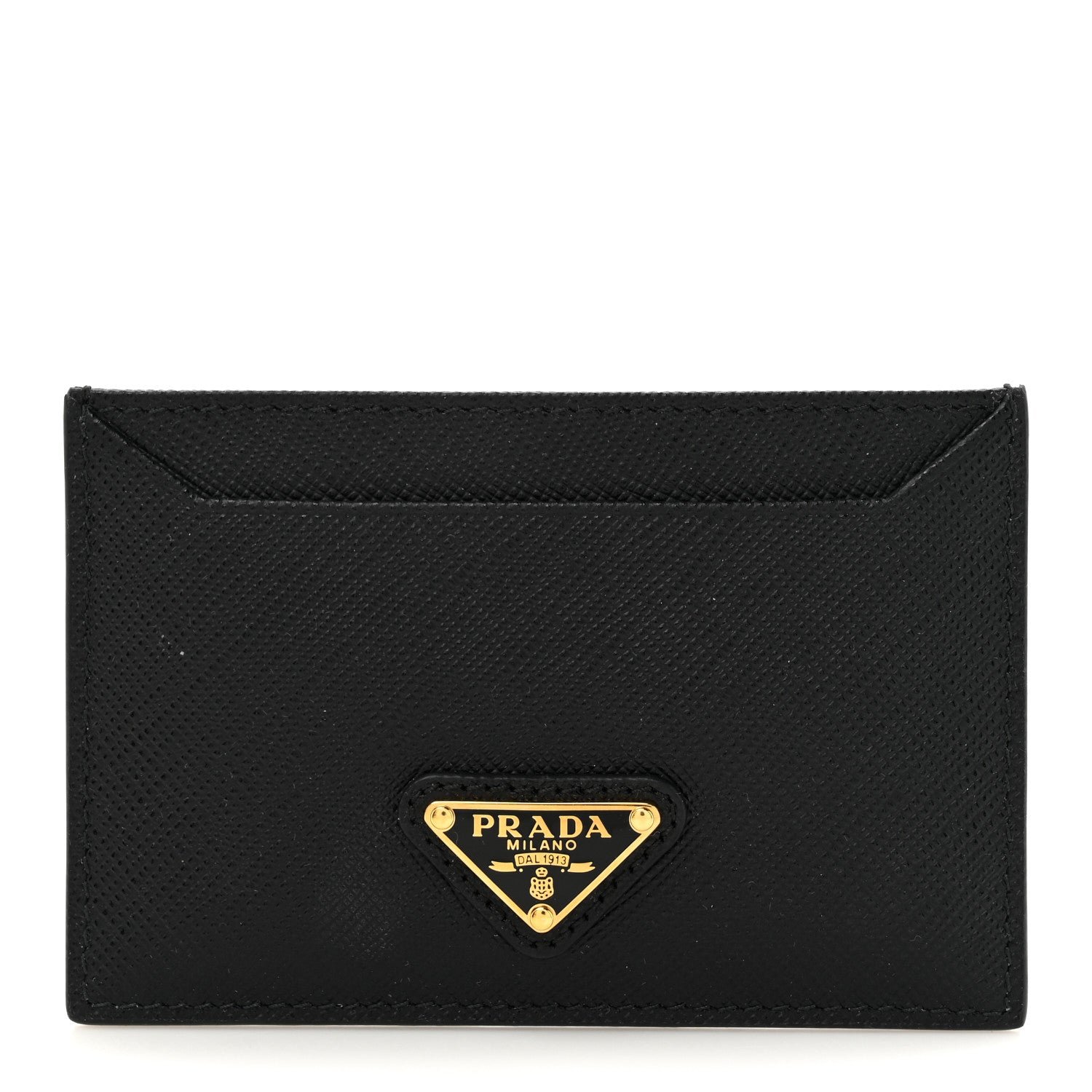 Prada Saffiano Triangle Card Holder Black