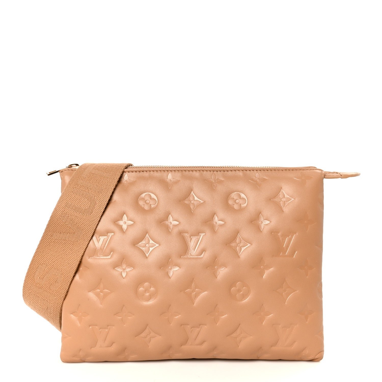 Louis Vuitton Lambskin Embossed Monogram Coussin PM Camel