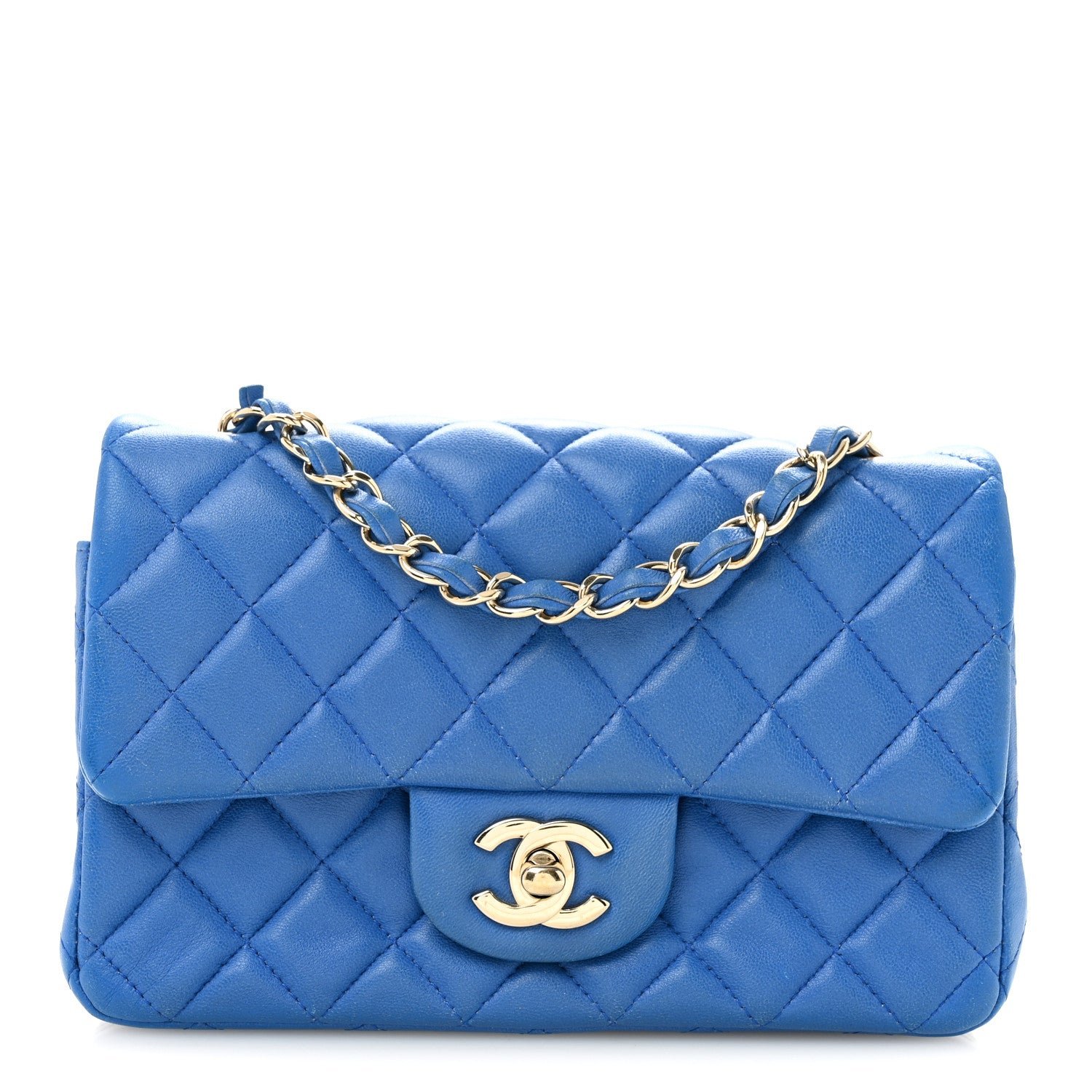 Chanel Lambskin Quilted Mini Rectangular Flap Blue