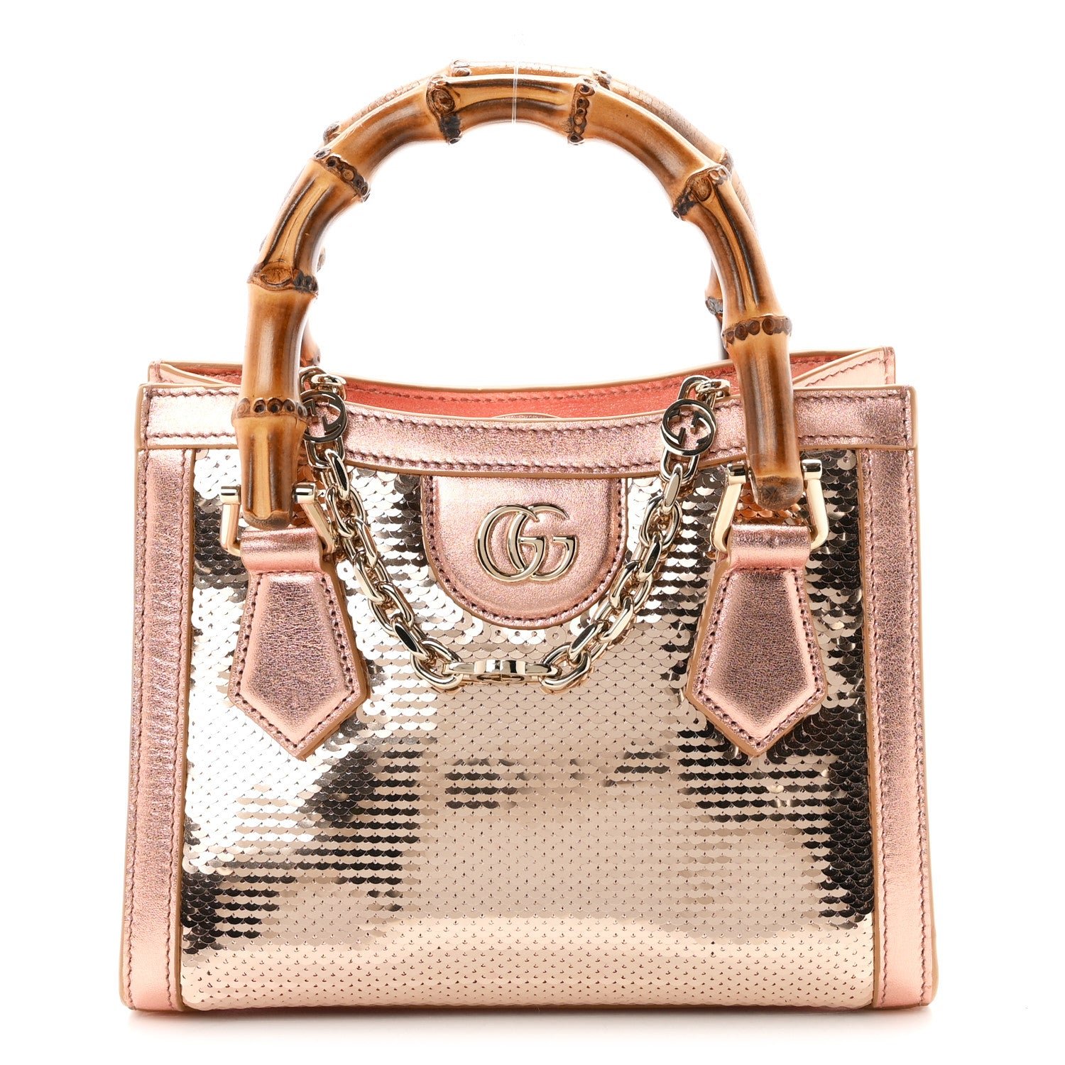Gucci Metallic Calfskin Sequin Mini Diana Tote Bag Bronze