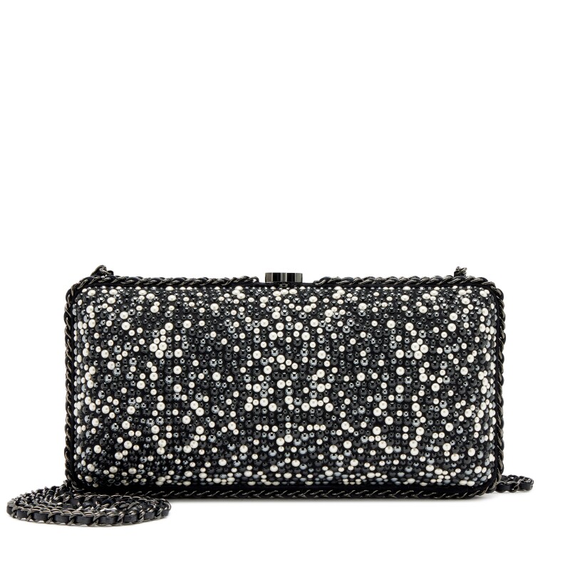 Multicolor Beaded Imitation Pearl Chain Around Clutch Black Hardware, 2014