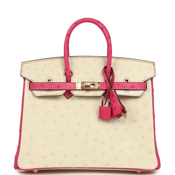 Hermes Hermes Special Order (HSS) Birkin 25 Rose Tyrien and Beton Ostrich Permabrass Hardware