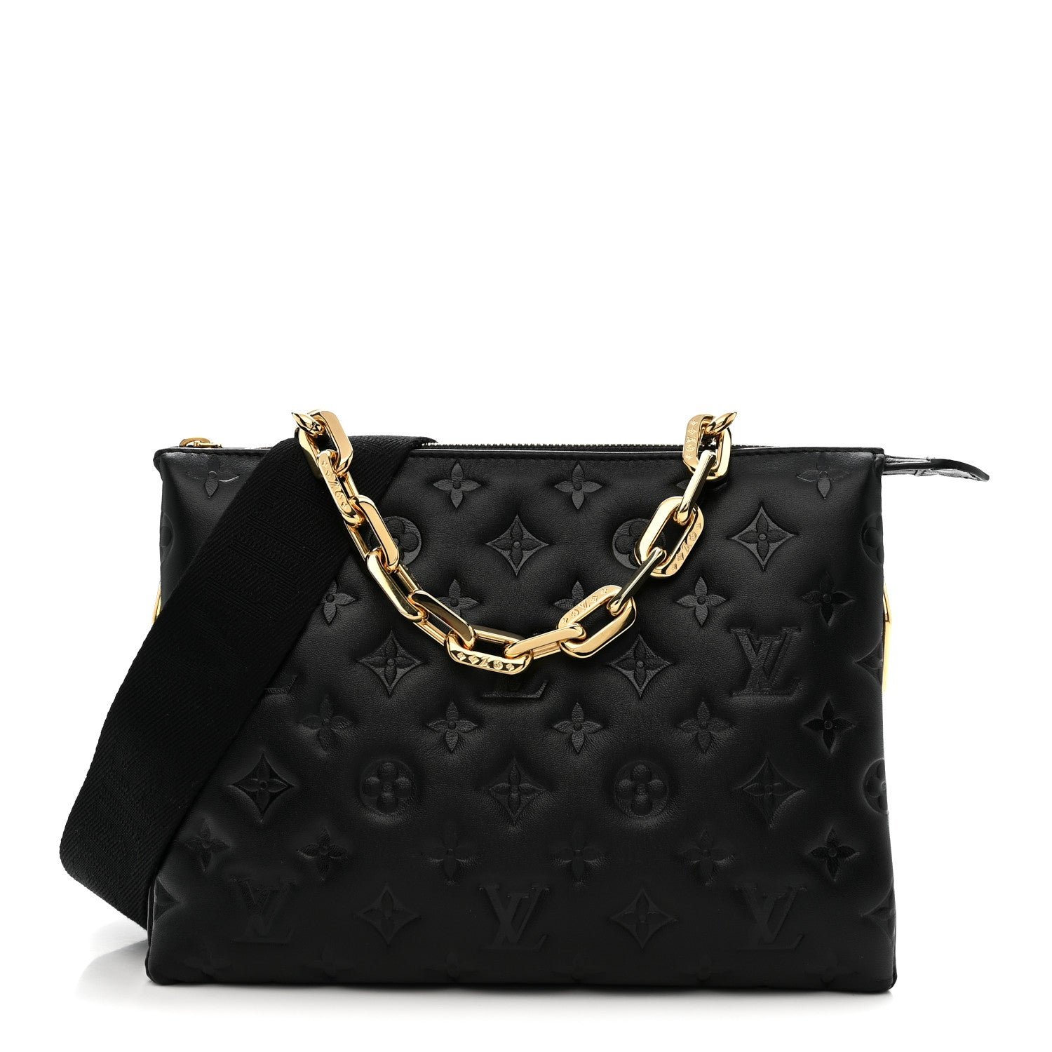 Louis Vuitton Lambskin Embossed Monogram Coussin PM Black