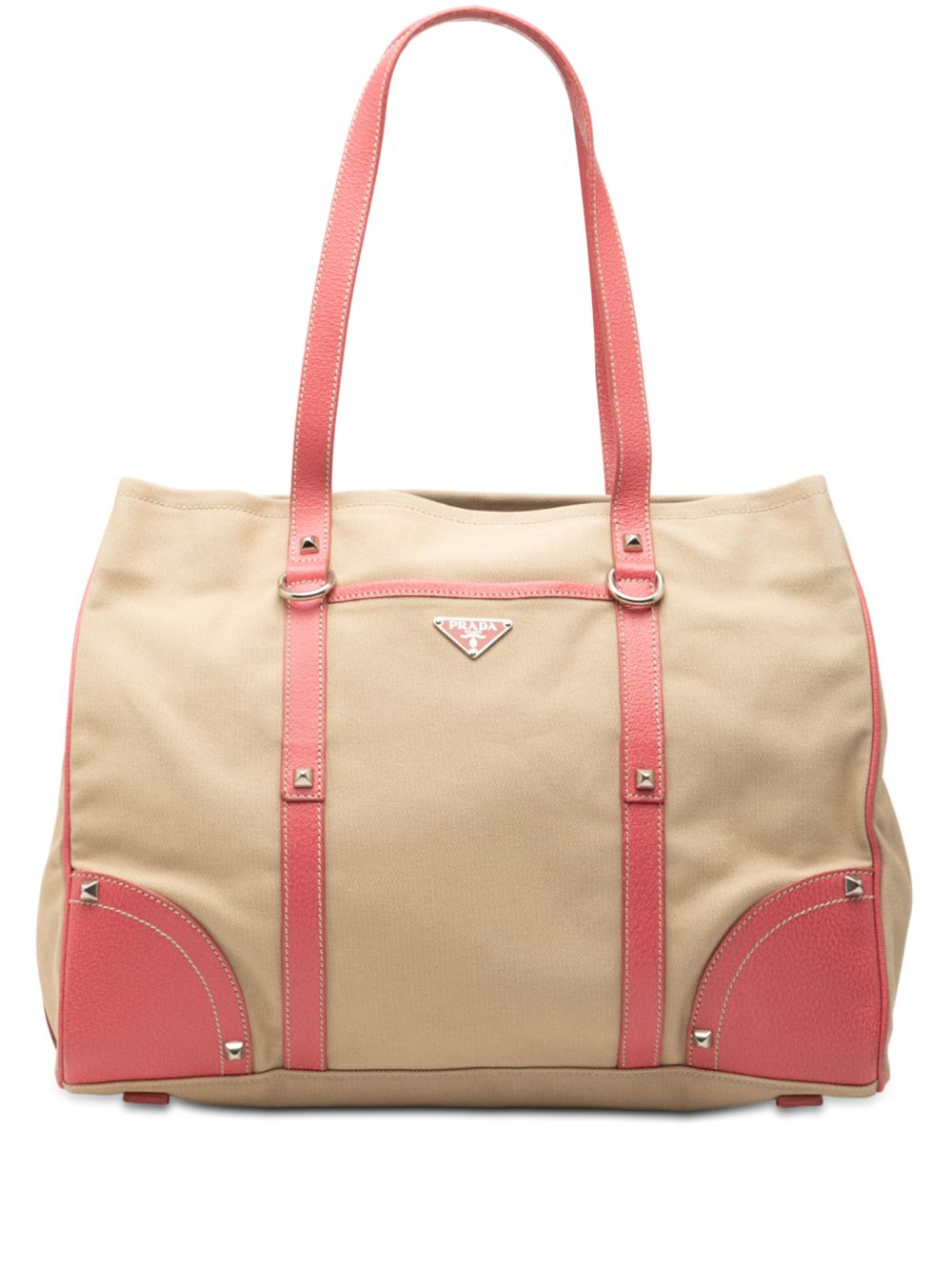 2013-2026 Studded Leather Trimmed Canvas Front Pocket Tote satchel